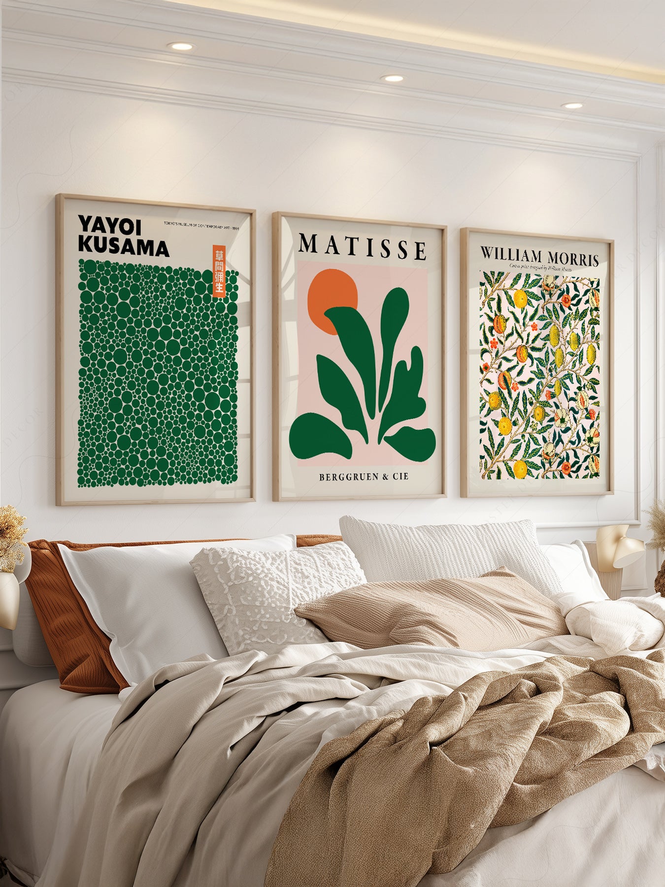 Kusama Matisse William Morris Set of 3 Prints – Green – museum quality art print