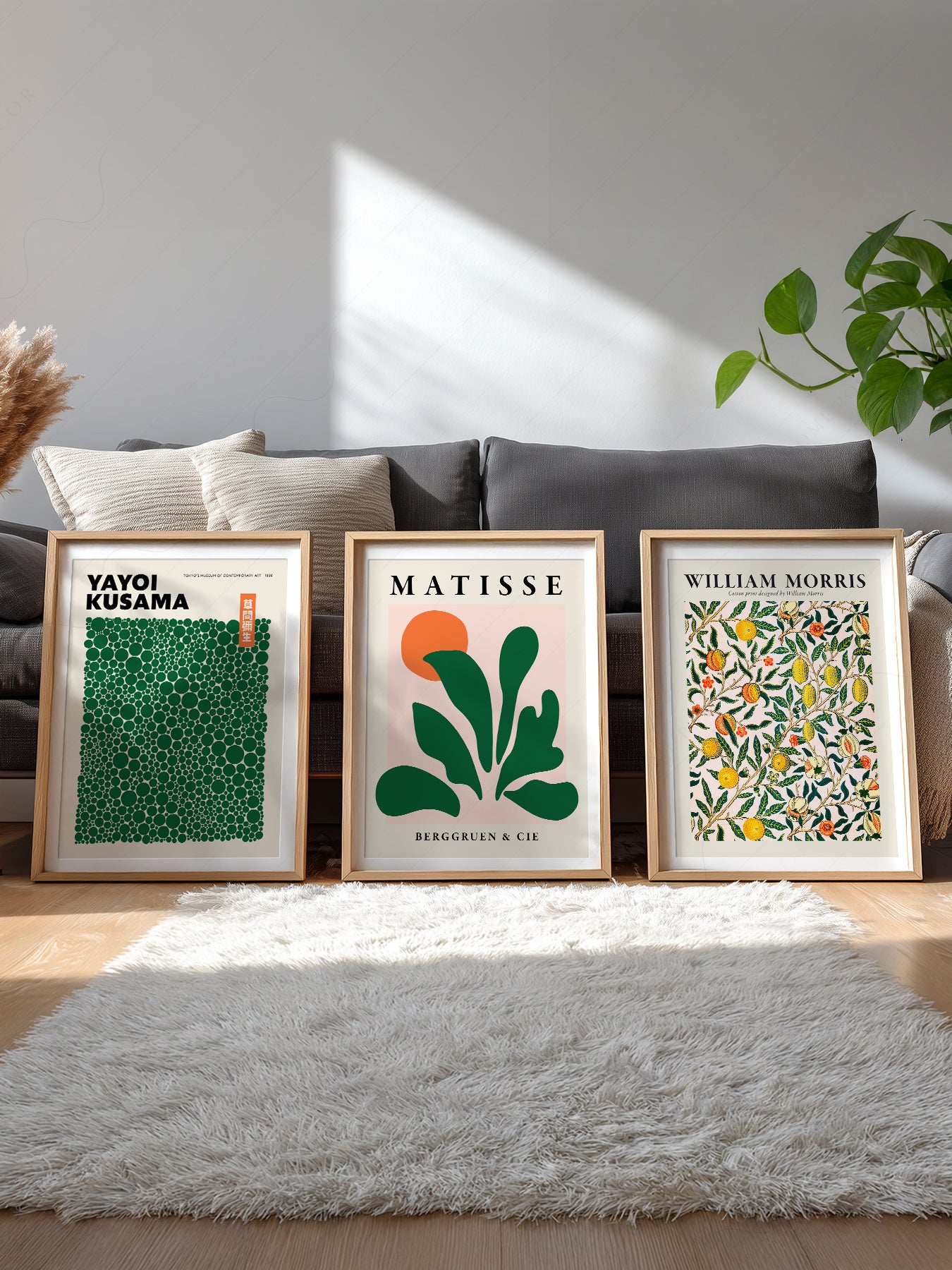 Kusama Matisse William Morris Set of 3 Prints – Green – gallery wall art poster