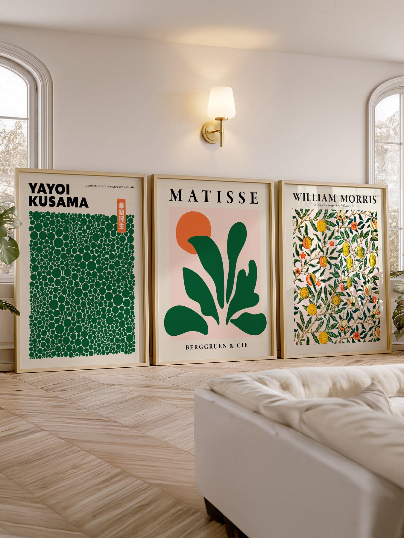 Kusama Matisse William Morris Set of 3 Prints – Green – classic art print reproduction