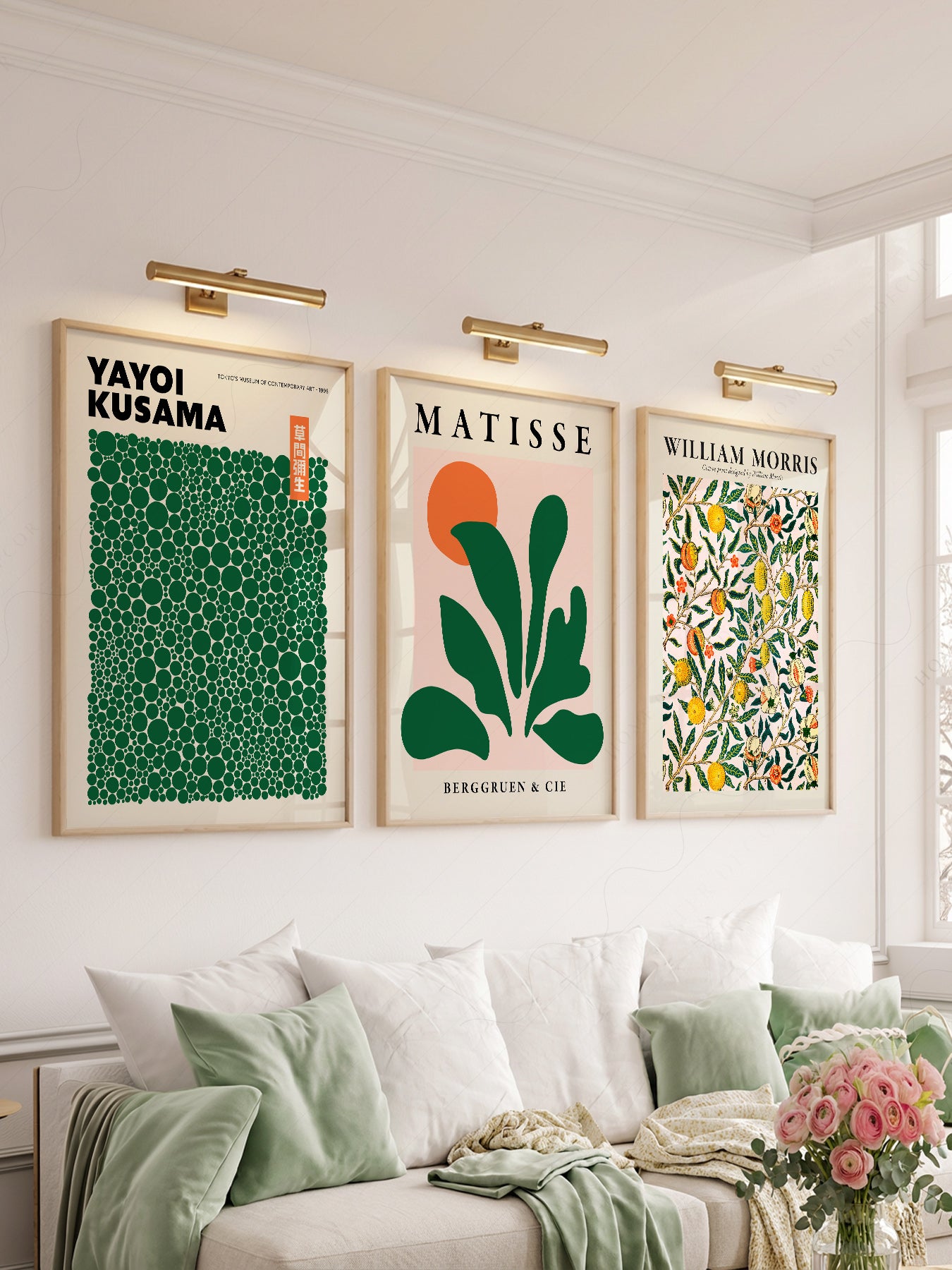Kusama Matisse William Morris Set of 3 Prints – Green – archival paper art print