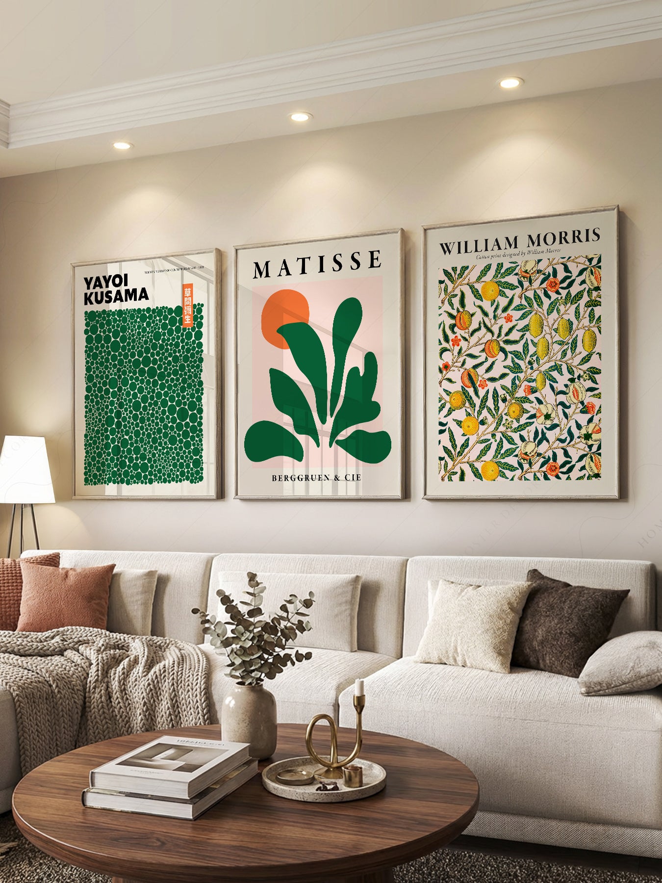 Kusama Matisse William Morris Set of 3 Prints – Green – art poster for living room