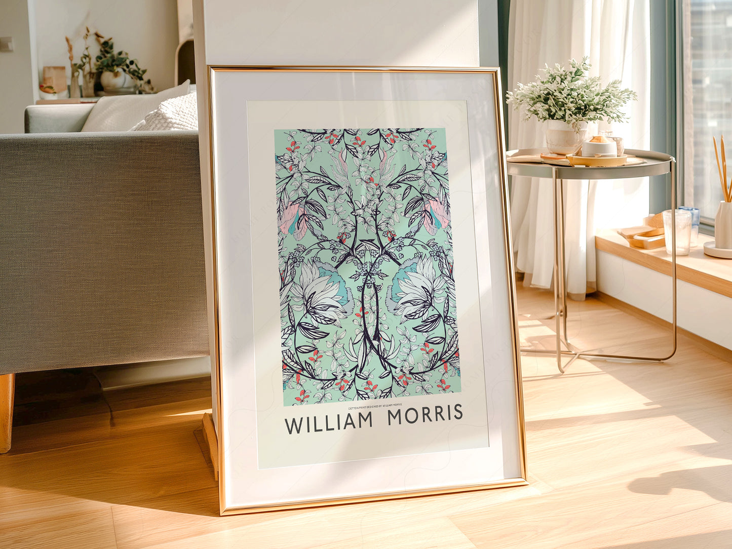 Close-up of William Morris Floral Cotton archival print on Premium Matte Paper