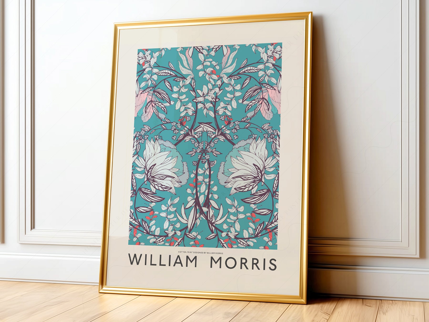 William Morris art print styled in a Scandinavian bedroom