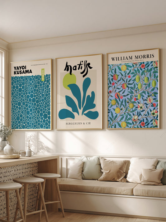 Kusama Matisse Morris Gallery Wall Set of 3 – Teal – fine art print wall decor