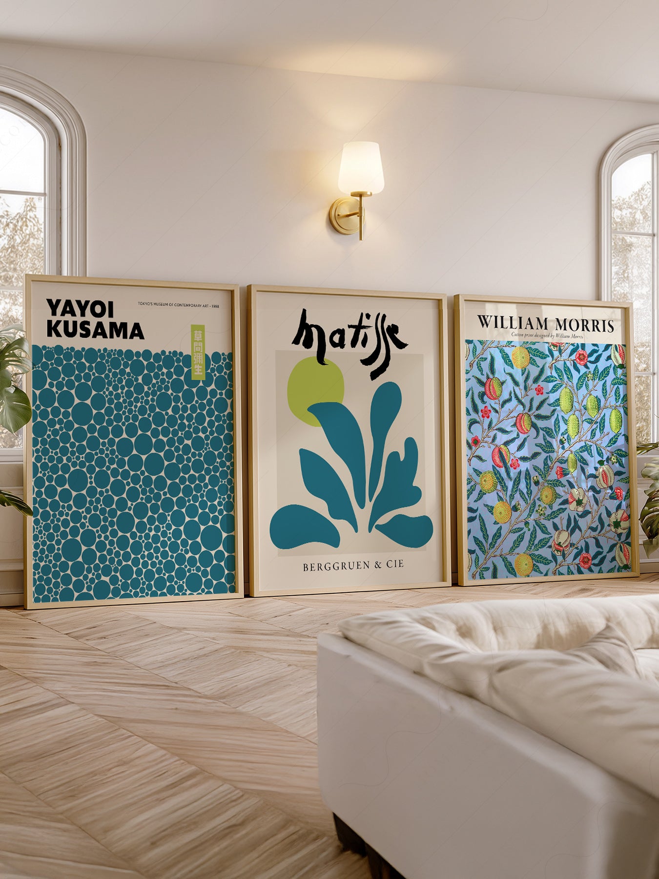 Kusama Matisse Morris Gallery Wall Set of 3 – Teal – classic art print reproduction