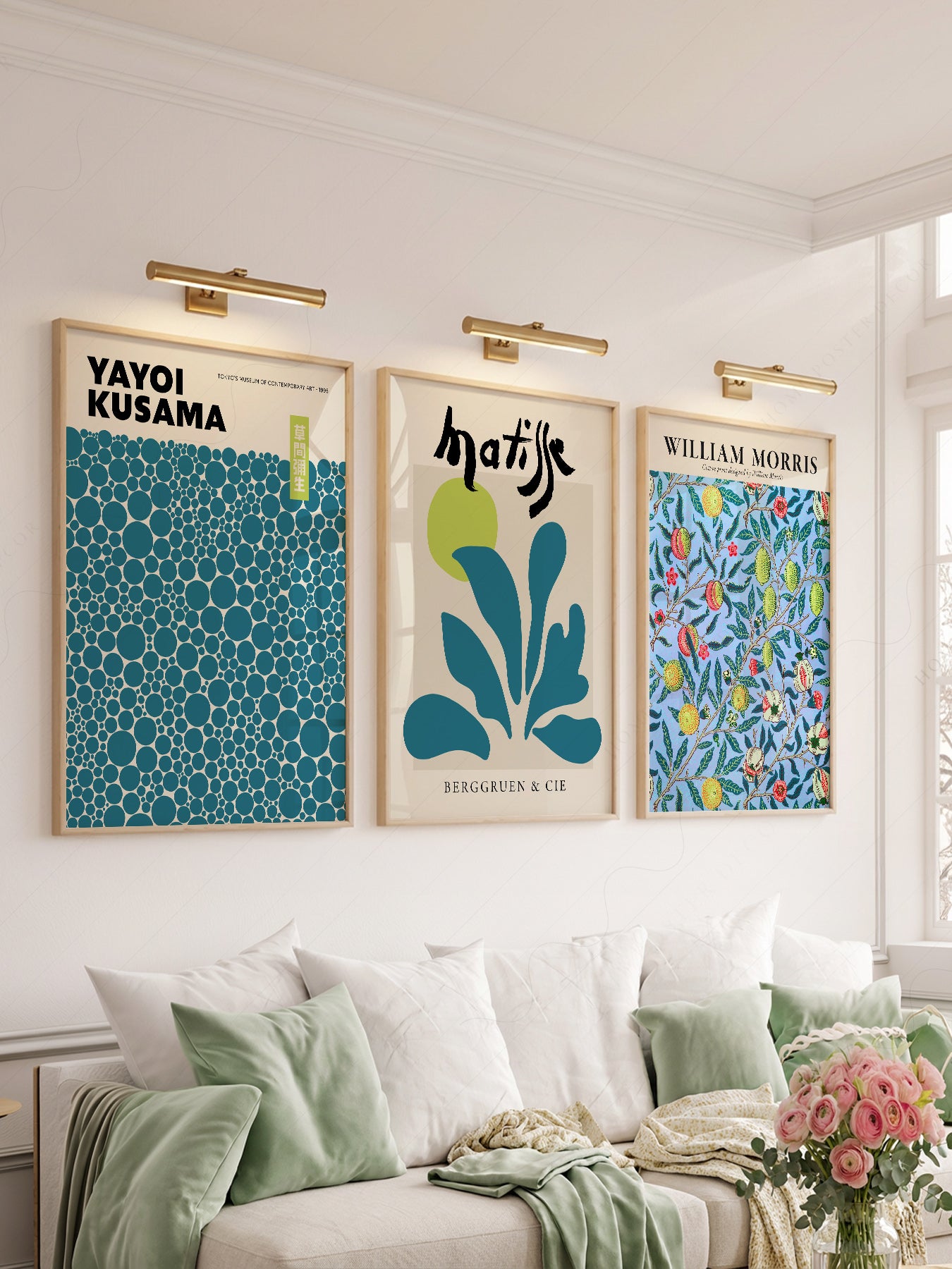Kusama Matisse Morris Gallery Wall Set of 3 – Teal – archival paper art print
