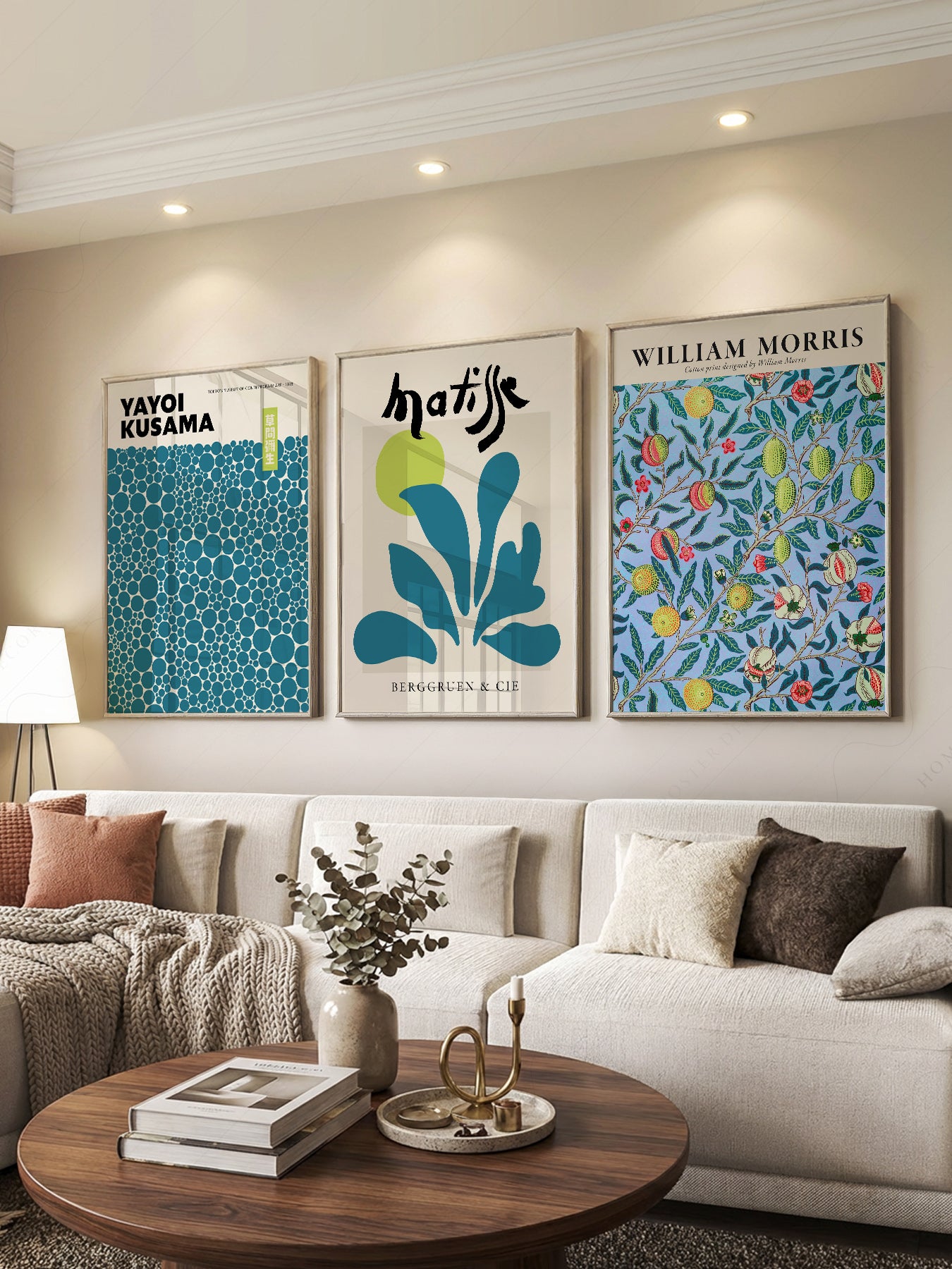 Kusama Matisse Morris Gallery Wall Set of 3 – Teal – art poster for living room