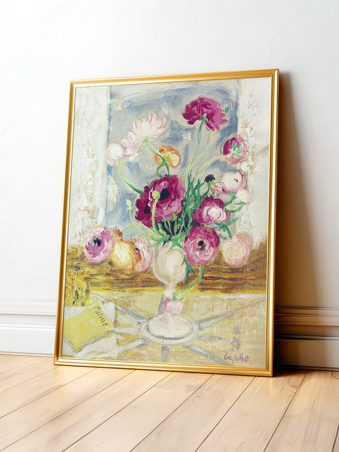 Henri Matisse Flower in a Vase art print featuring pink and magenta ranunculus blooms in an expressive still life composition.