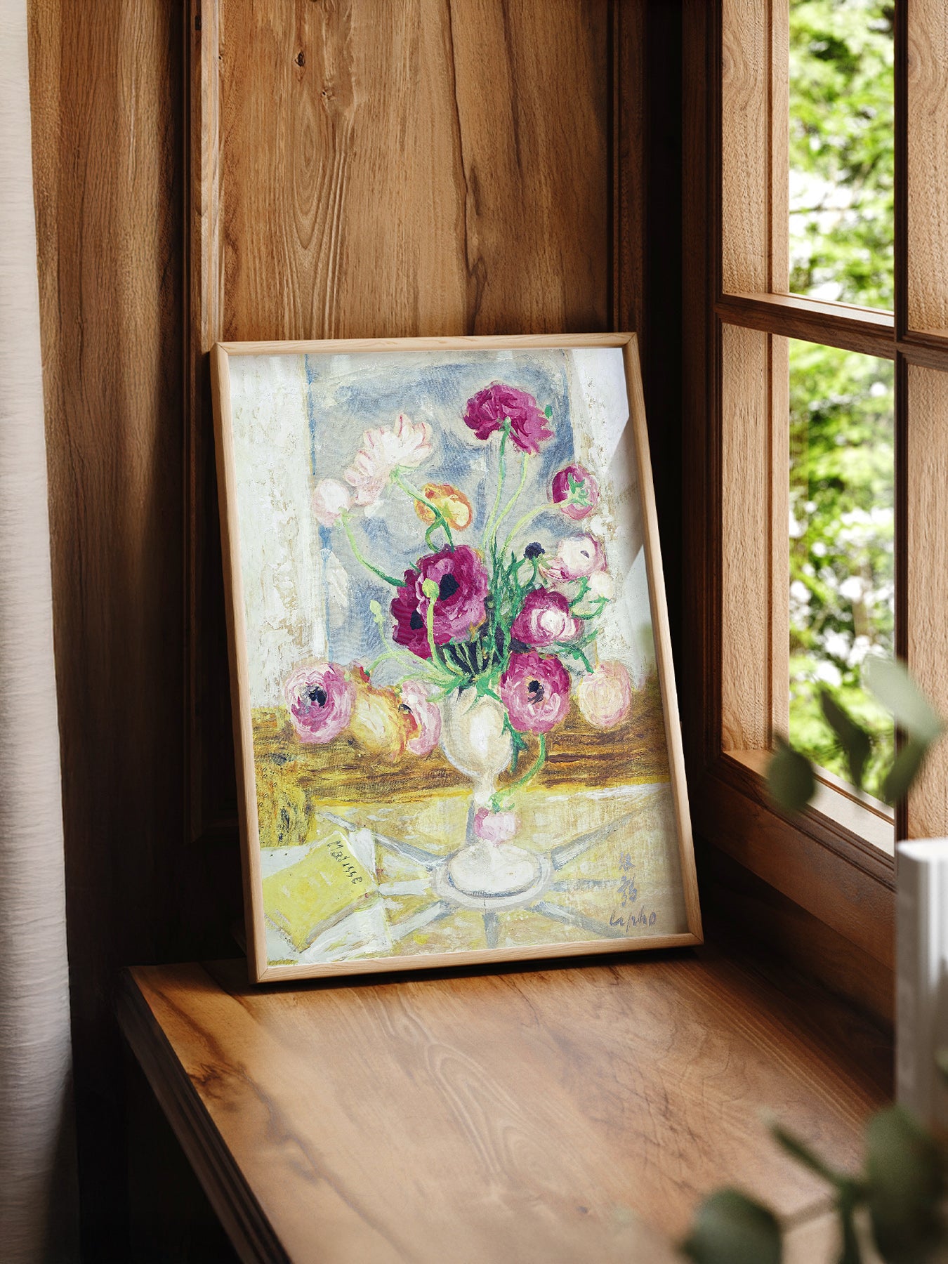 Henri Matisse Flower in a Vase print styled in a mid-century modern dining room