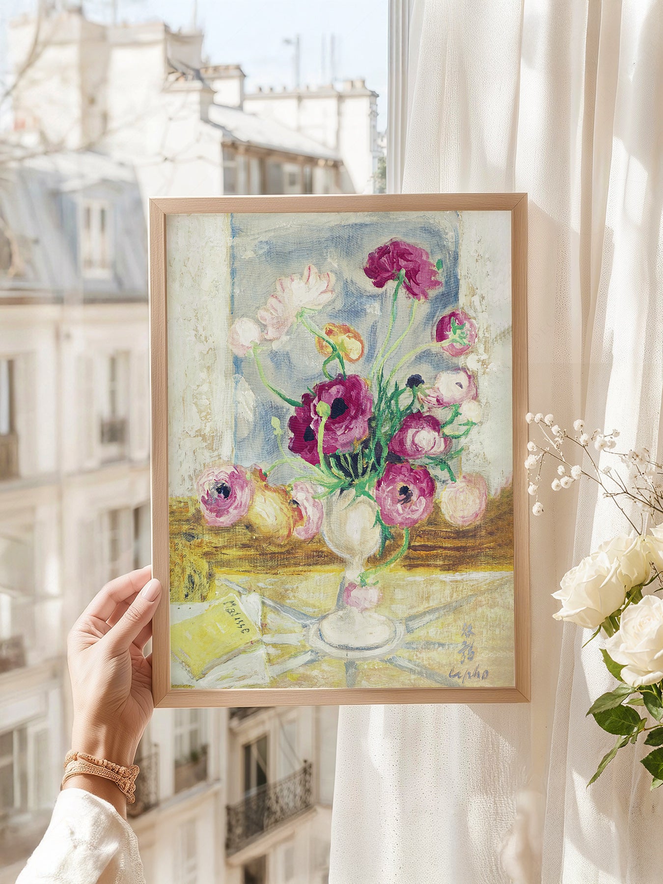 Henri Matisse art print as wall decor in a minimalist home office