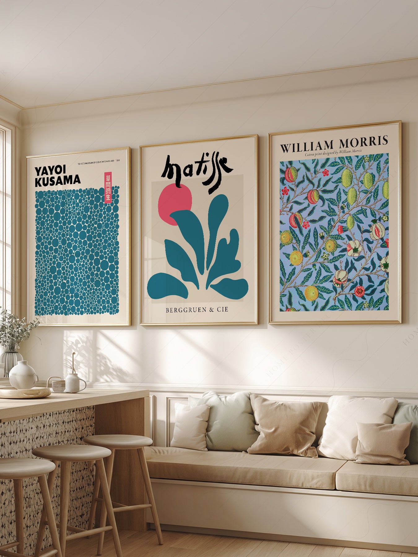 Kusama Matisse William Morris Set of 3 Prints – fine art print wall decor