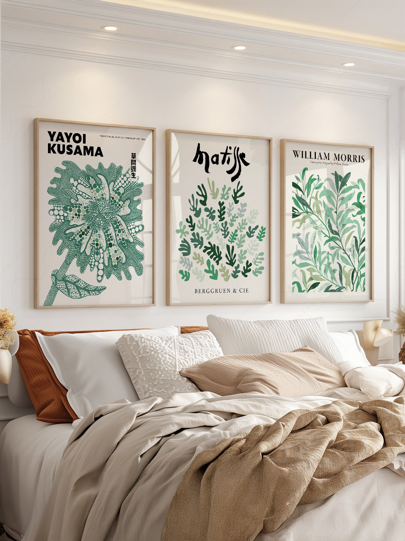 Set of 3 Green Botanical Prints – Kusama Matisse – museum quality art print