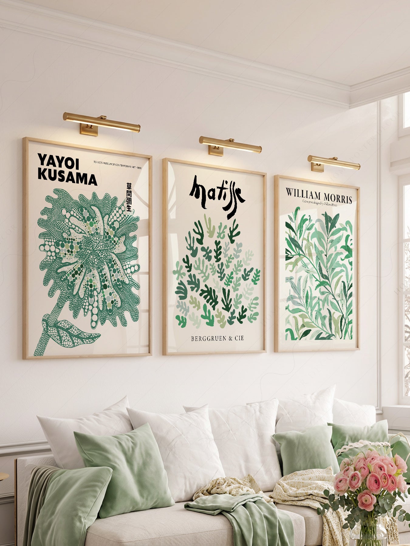 Set of 3 Green Botanical Prints – Kusama Matisse – archival paper art print
