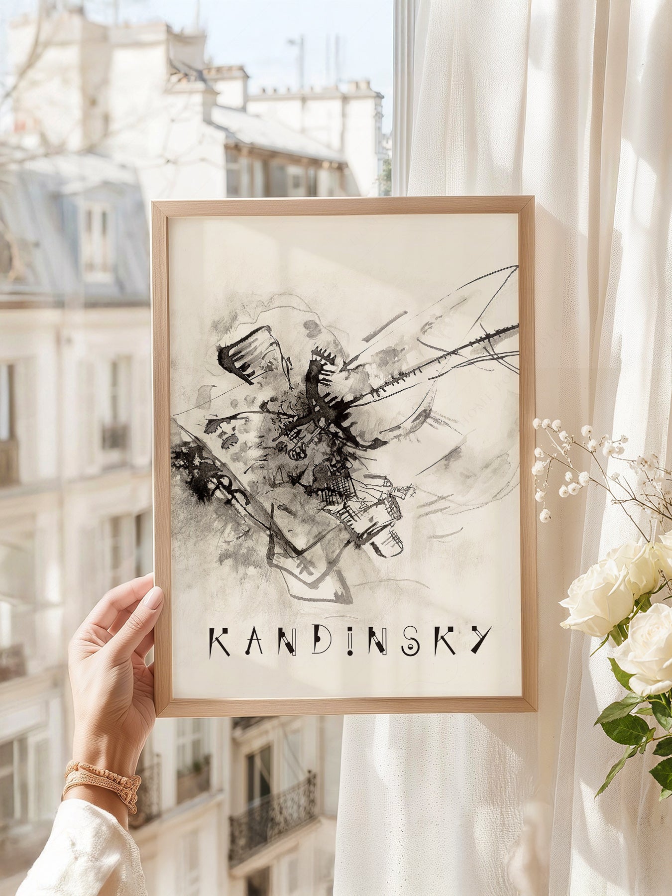 Wassily Kandinsky art print as wall decor in a minimalist home office