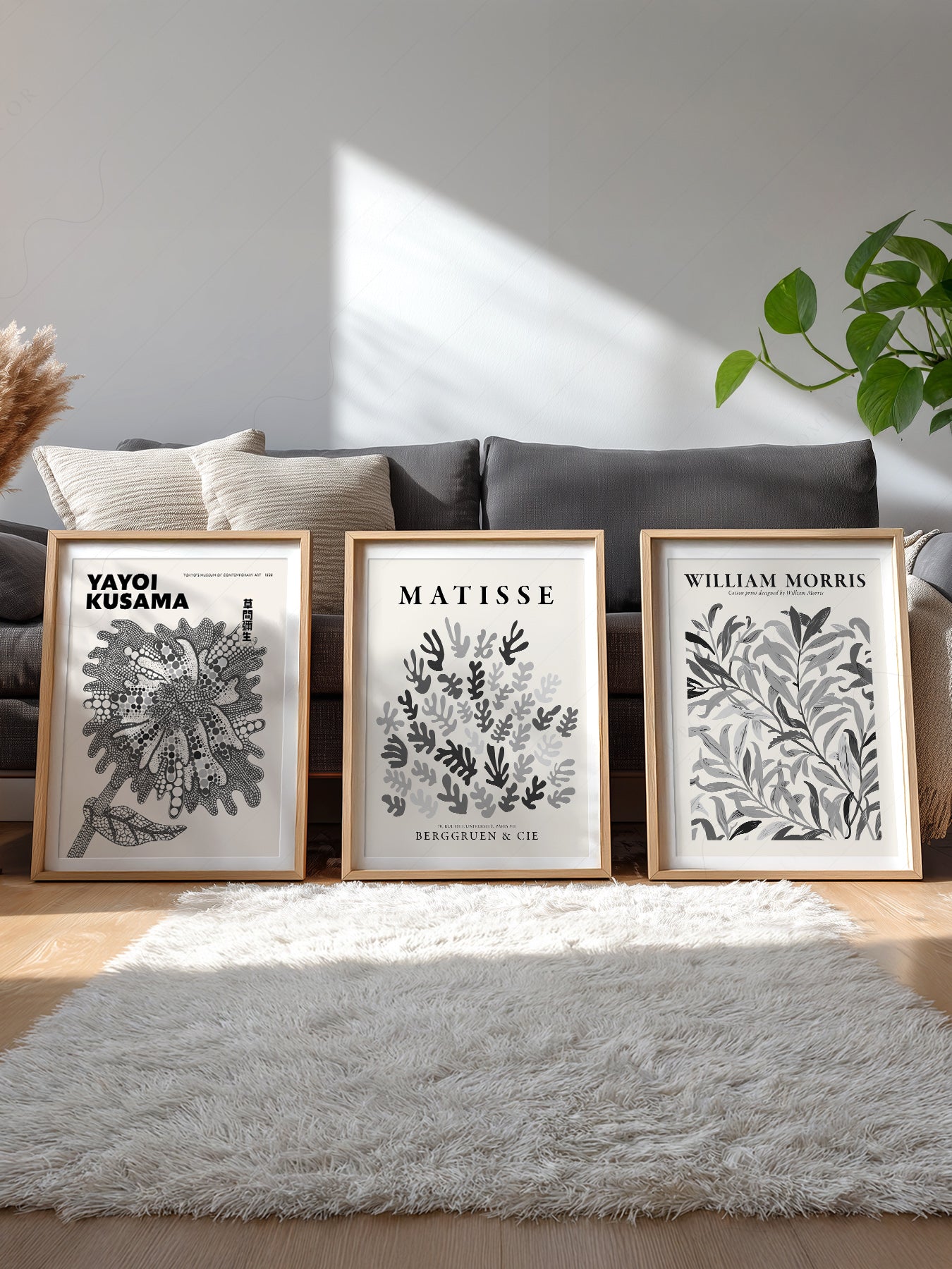 Matisse Kusama William Morris Set of 3 Prints – Black – gallery wall art poster