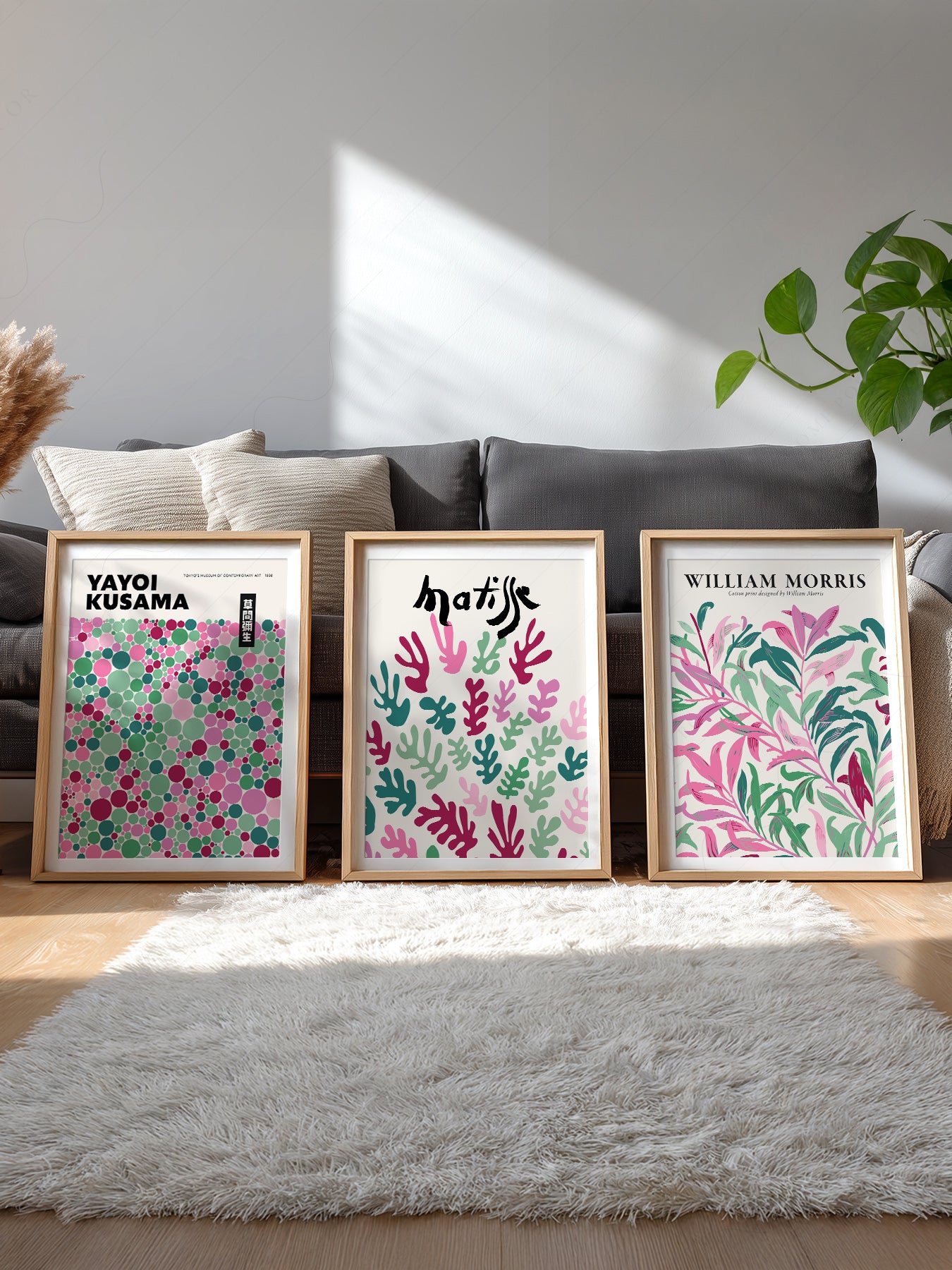 Matisse Kusama Morris Set of 3 Prints – Pink Green – gallery wall art poster