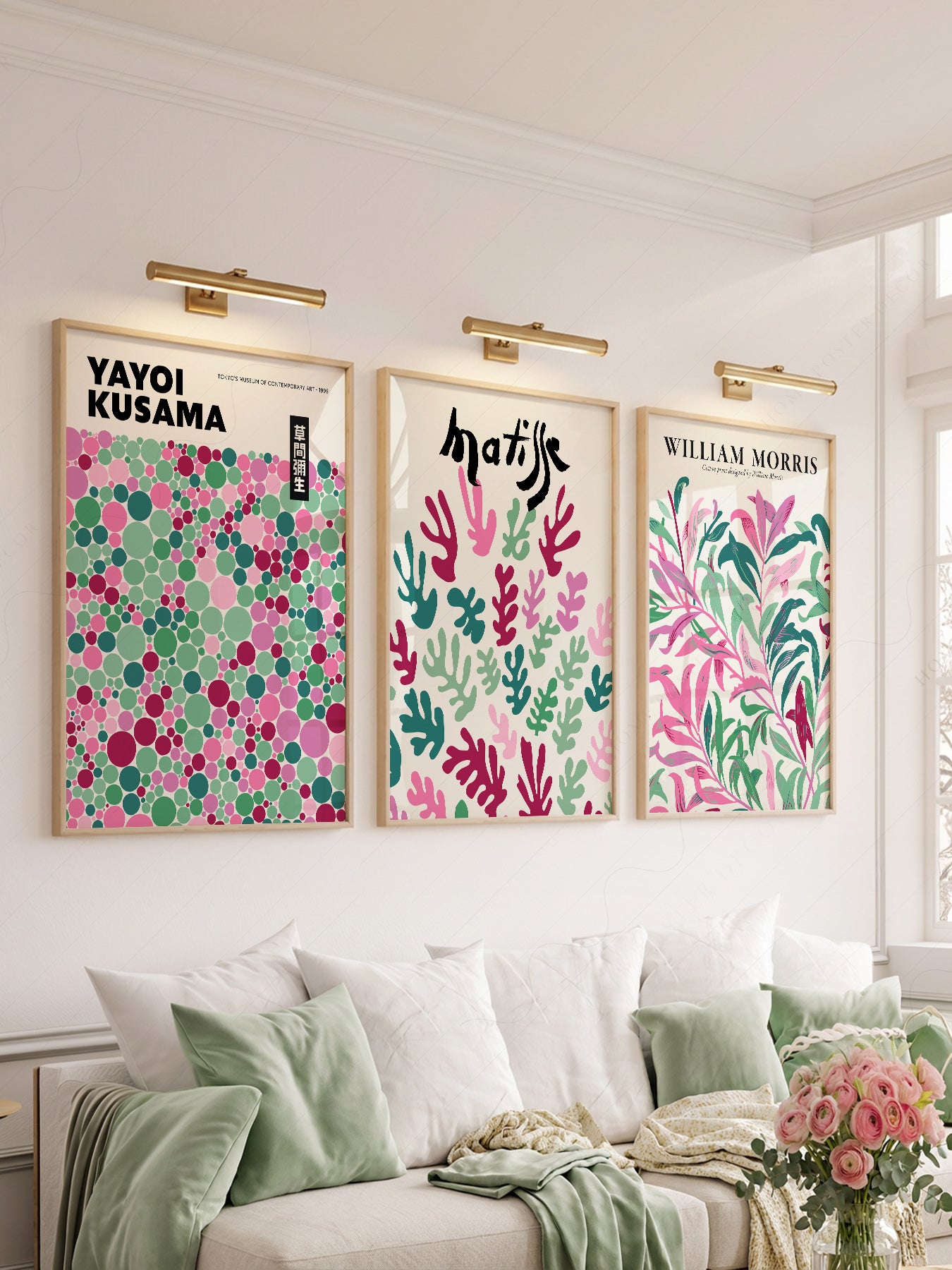 Matisse Kusama Morris Set of 3 Prints – Pink Green – archival paper art print