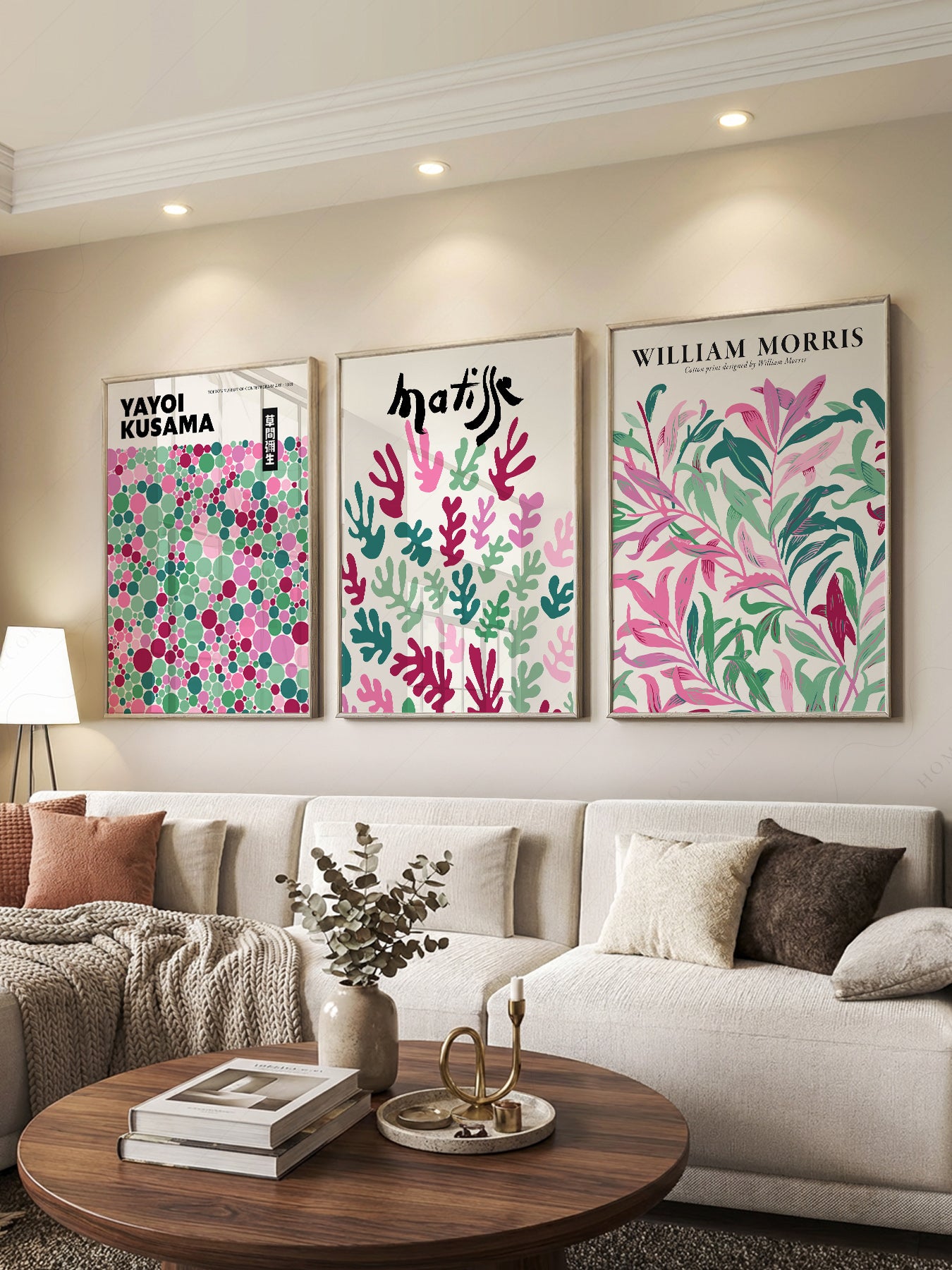 Matisse Kusama Morris Set of 3 Prints – Pink Green – art poster for living room