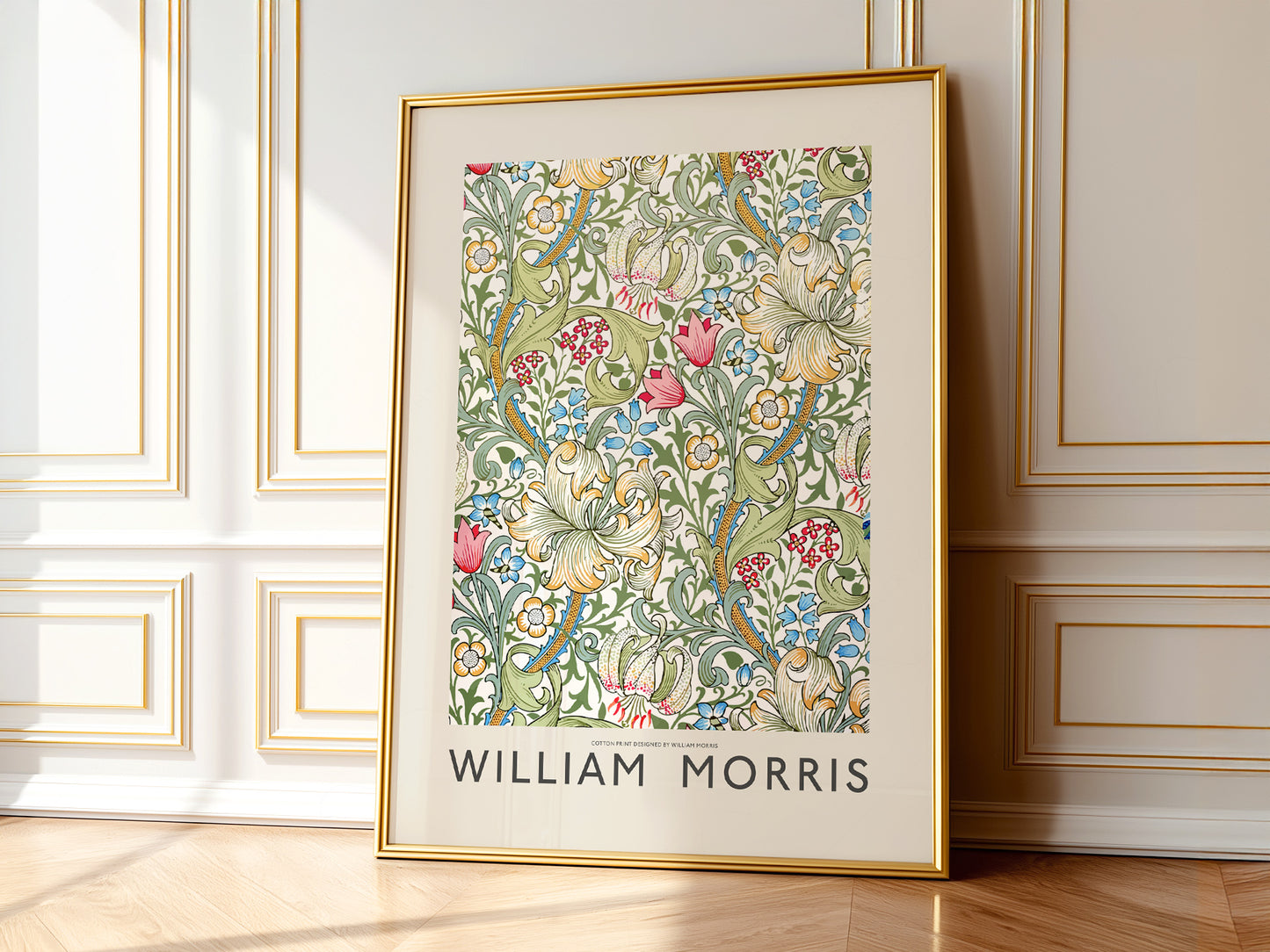 William Morris Golden Lily as a statement piece in an eclectic gallery wall