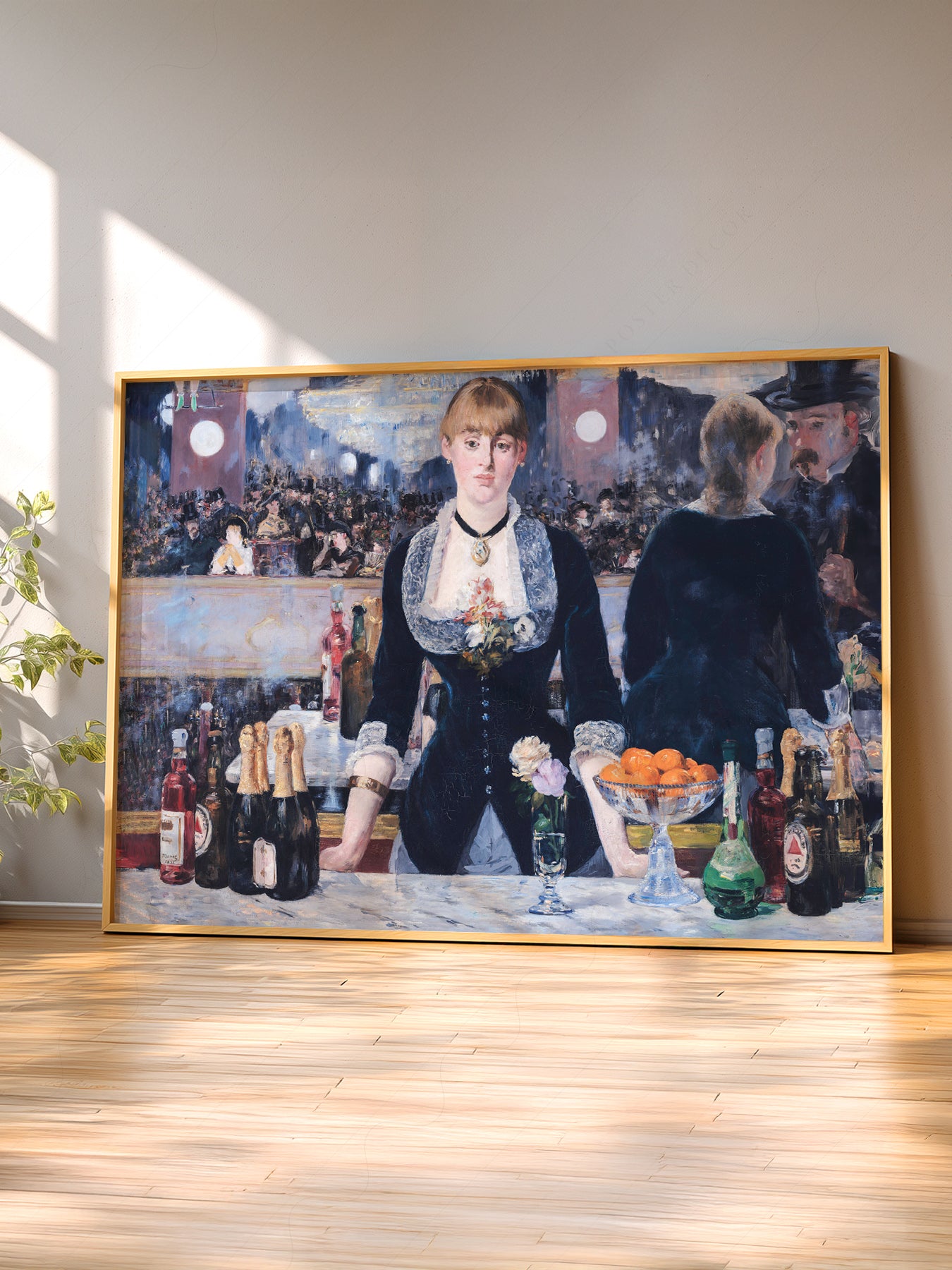 Édouard Manet A Bar at the wall art print displayed in a bright modern living room