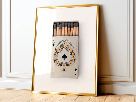Playing cards print, Retro wall art, Matchbox photography, Ace of spades