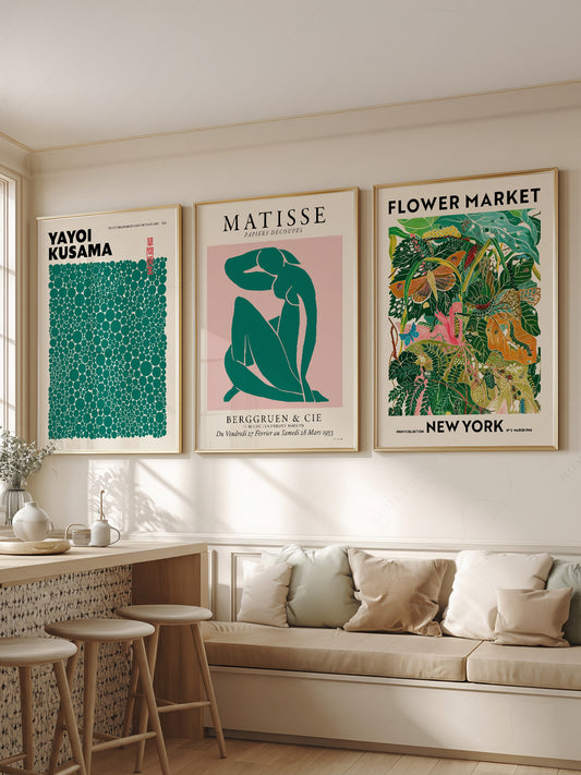 Modern Gallery Wall Set of 3 Prints wall art print displayed in a bright modern living room