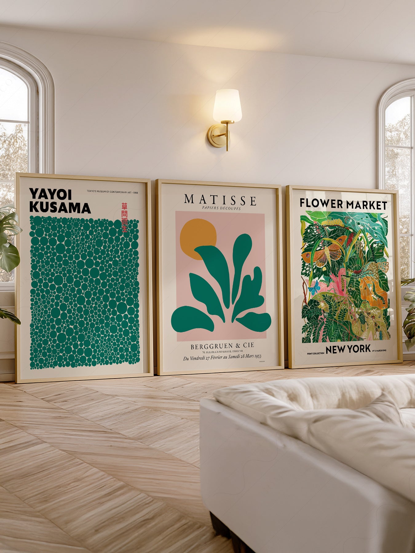 Matisse Kusama Gallery Wall Set of 3 wall art in a cozy home study or reading room