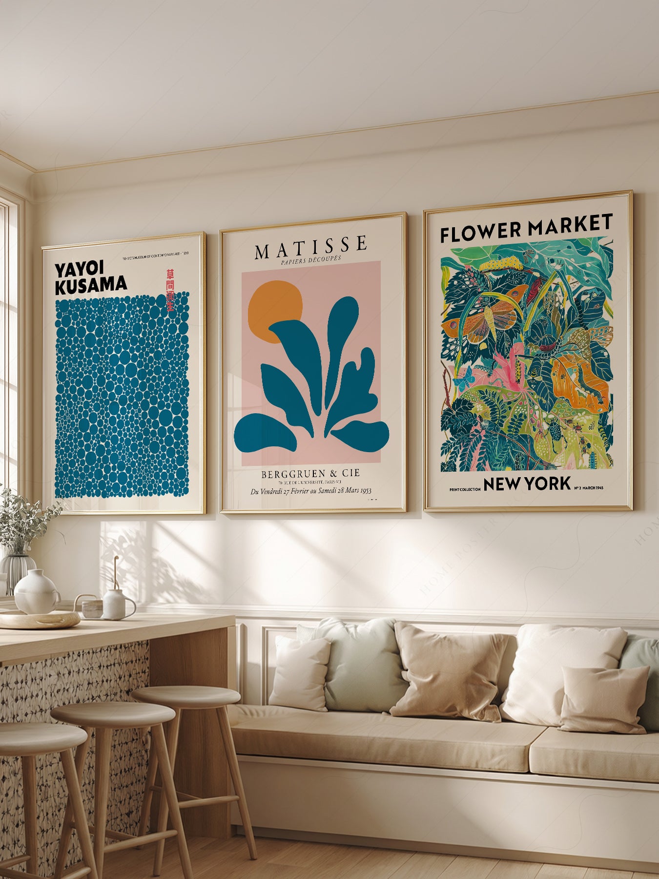 Teal Gallery Wall Set – Matisse Kusama Flower Market – fine art print wall decor