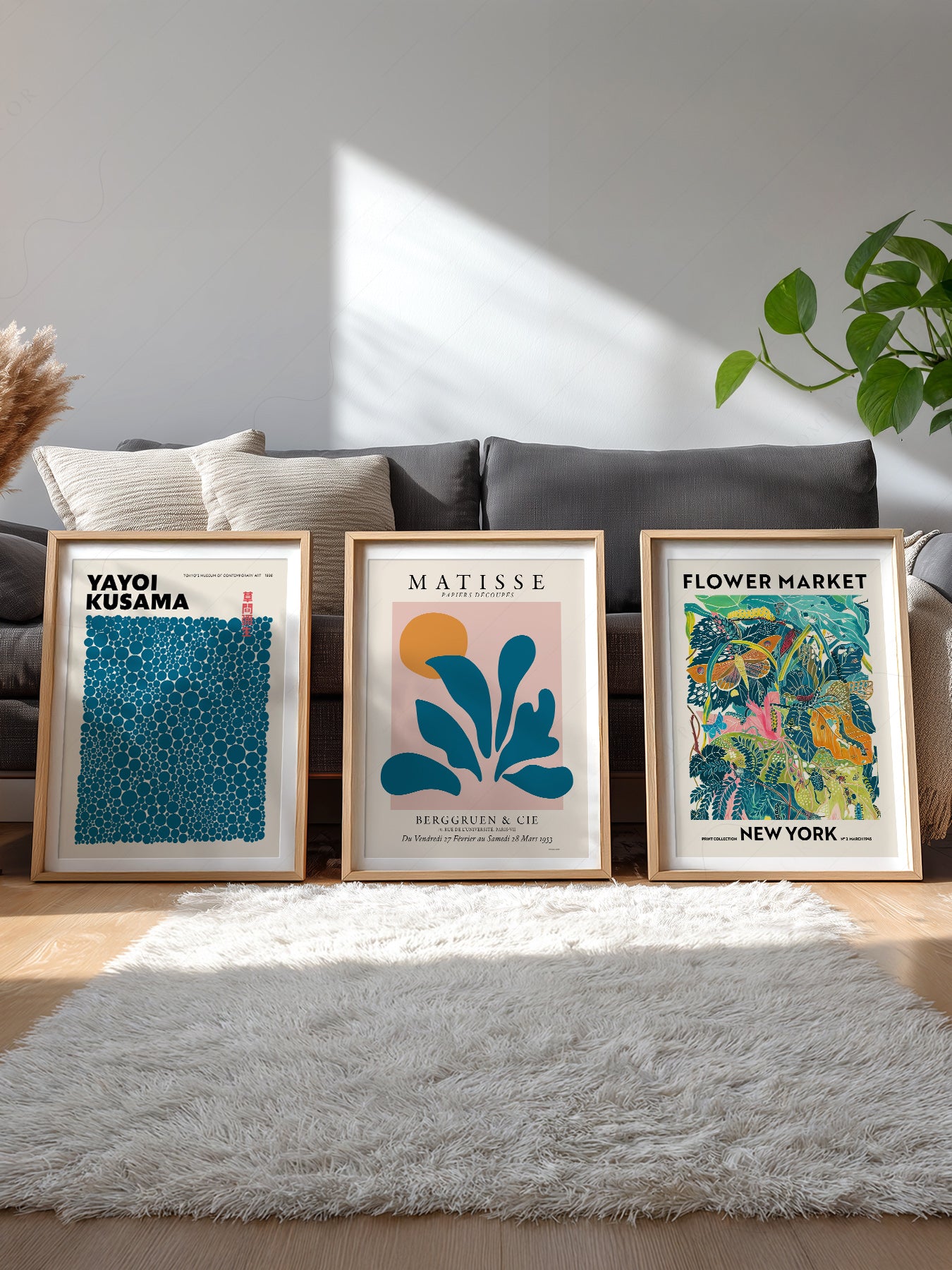 Teal Gallery Wall Set – Matisse Kusama Flower Market – gallery wall art poster