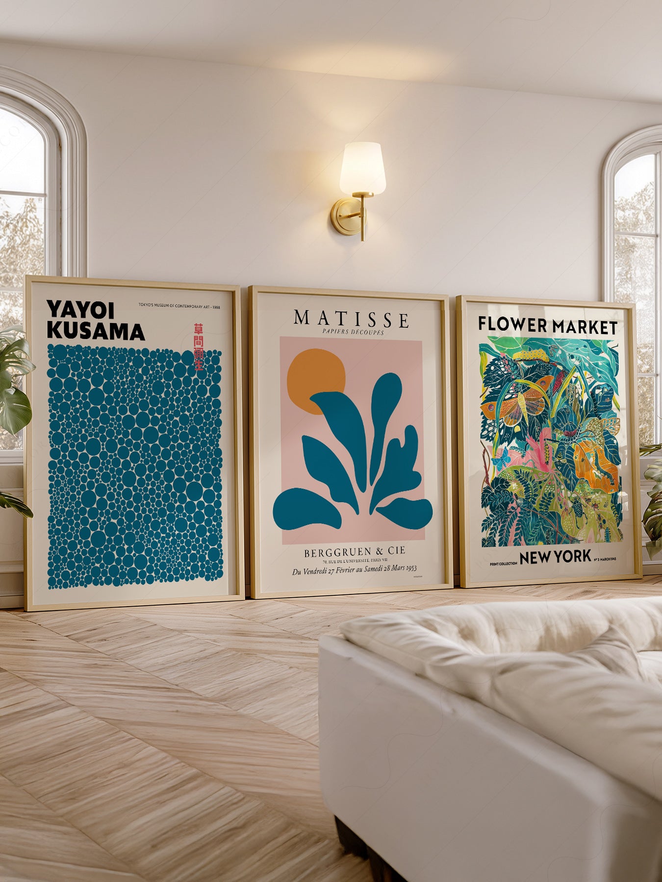 Teal Gallery Wall Set – Matisse Kusama Flower Market – classic art print reproduction