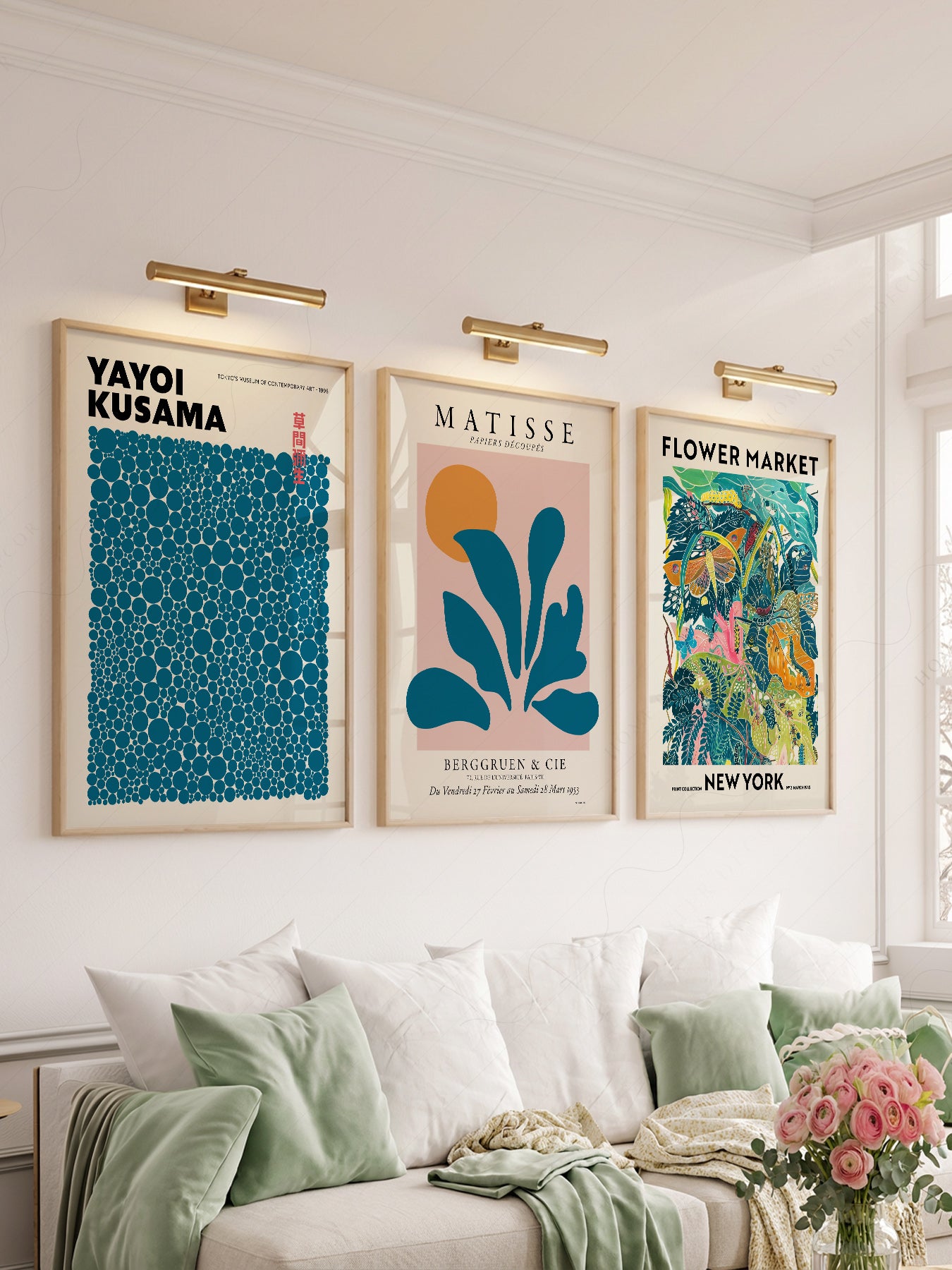 Teal Gallery Wall Set – Matisse Kusama Flower Market – archival paper art print
