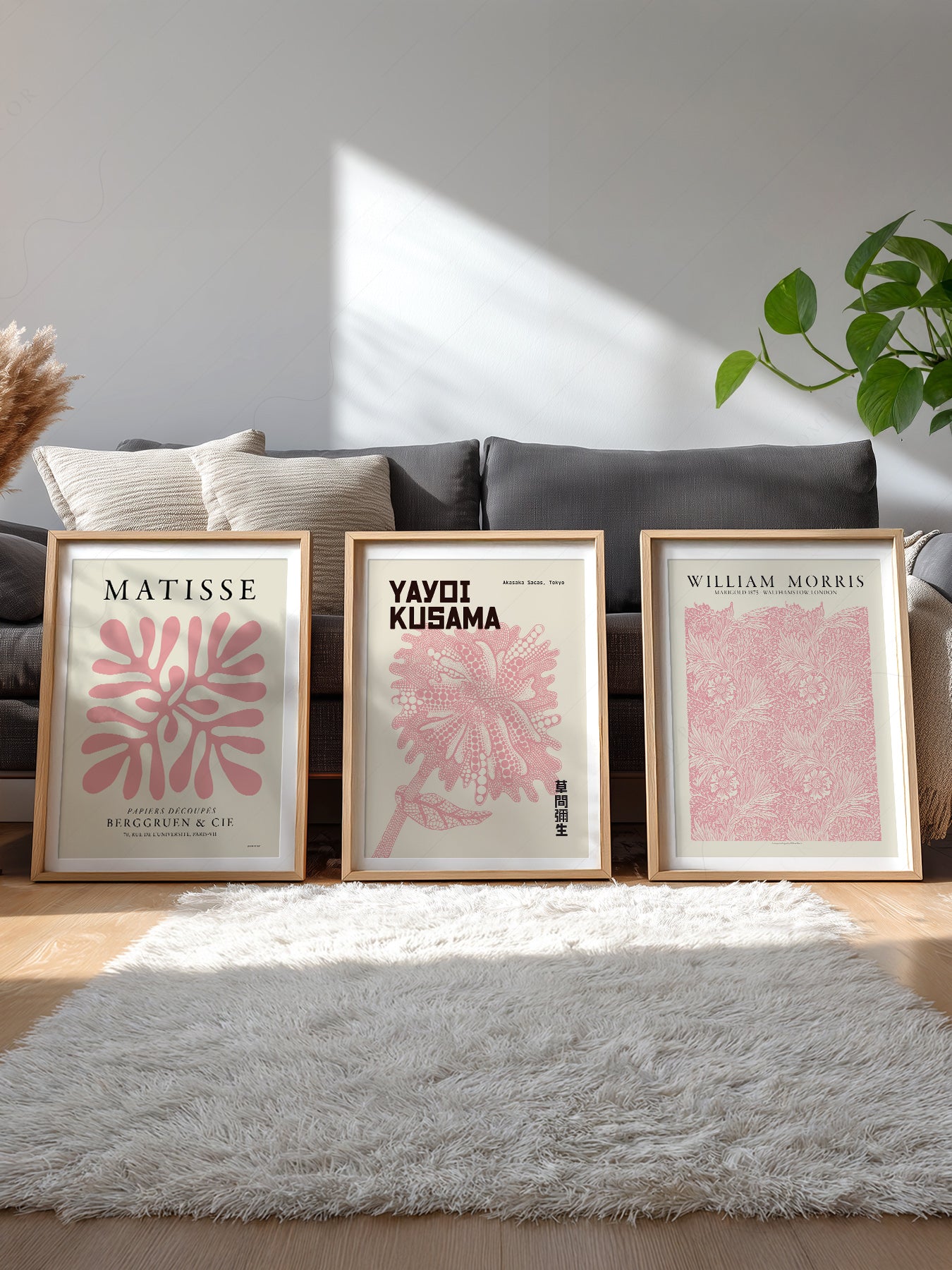 Gallery wall featuring Matisse Morris Kusama Set of 3 Pink Art fine art print