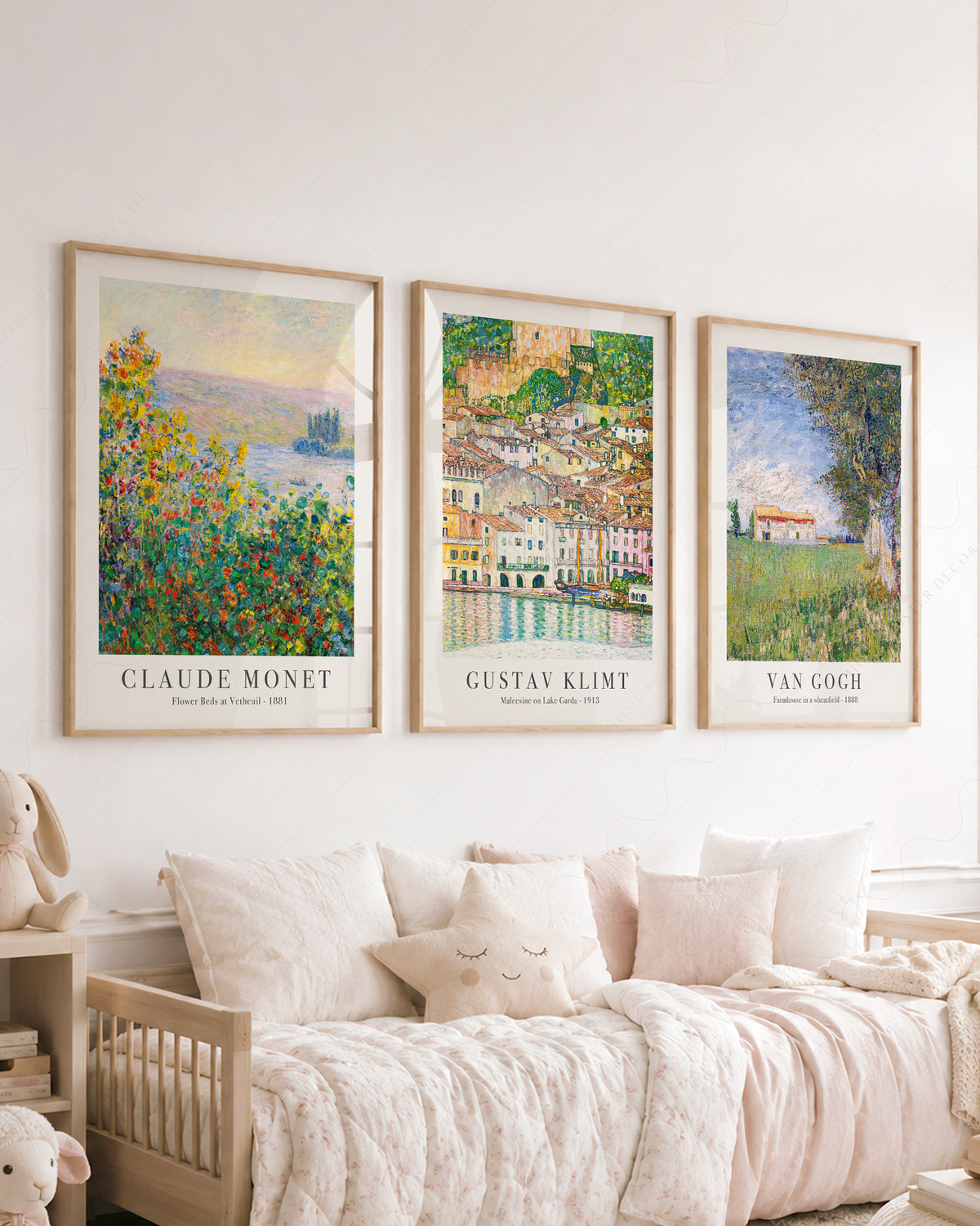 Claude Monet, Gustav Klimt and Vincent van Gogh landscape print set of 3 — artwork display 2