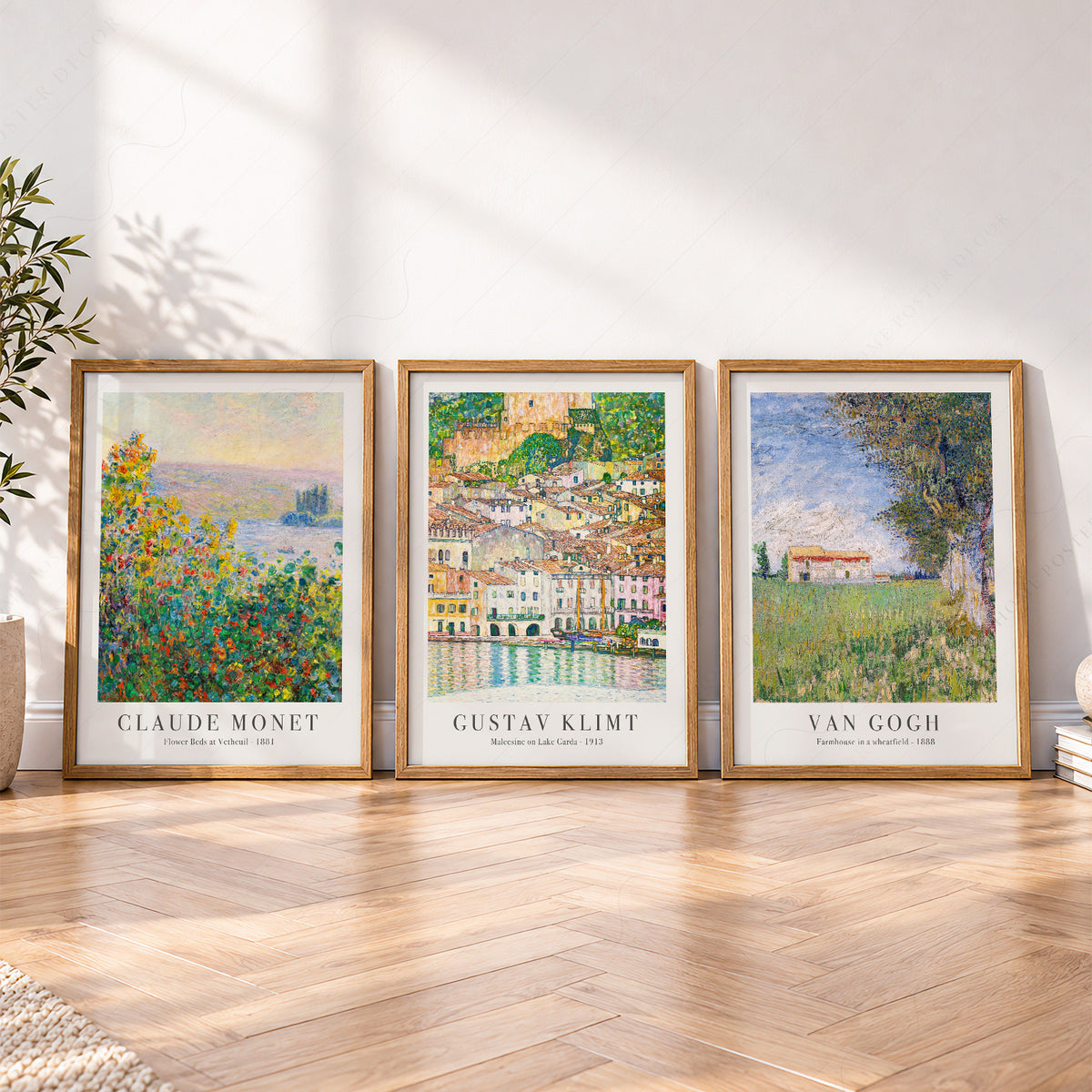 Claude Monet, Gustav Klimt and Vincent van Gogh landscape print set of 3 — artwork display 1