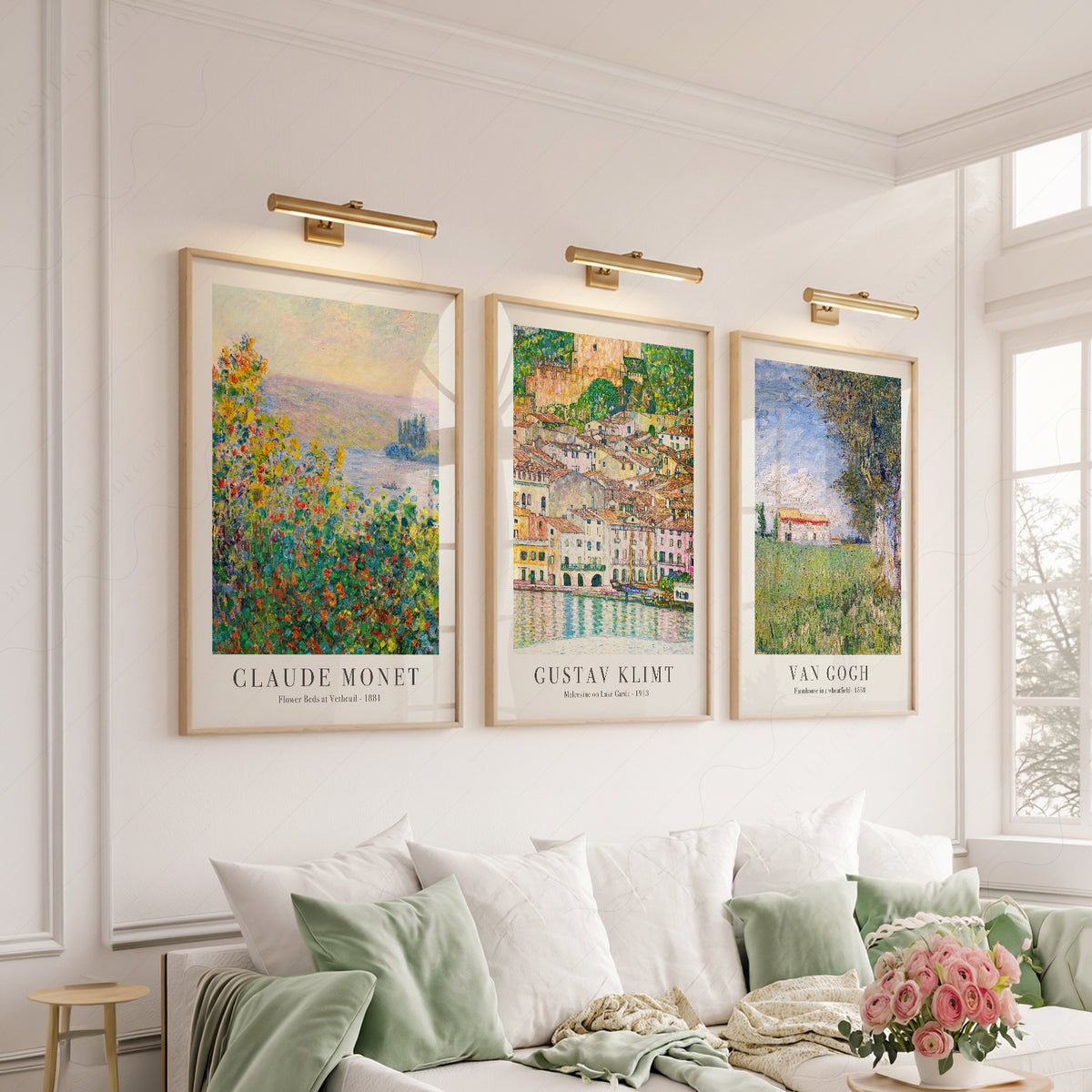 Claude Monet, Gustav Klimt and Vincent van Gogh landscape print set of 3 — artwork display 7