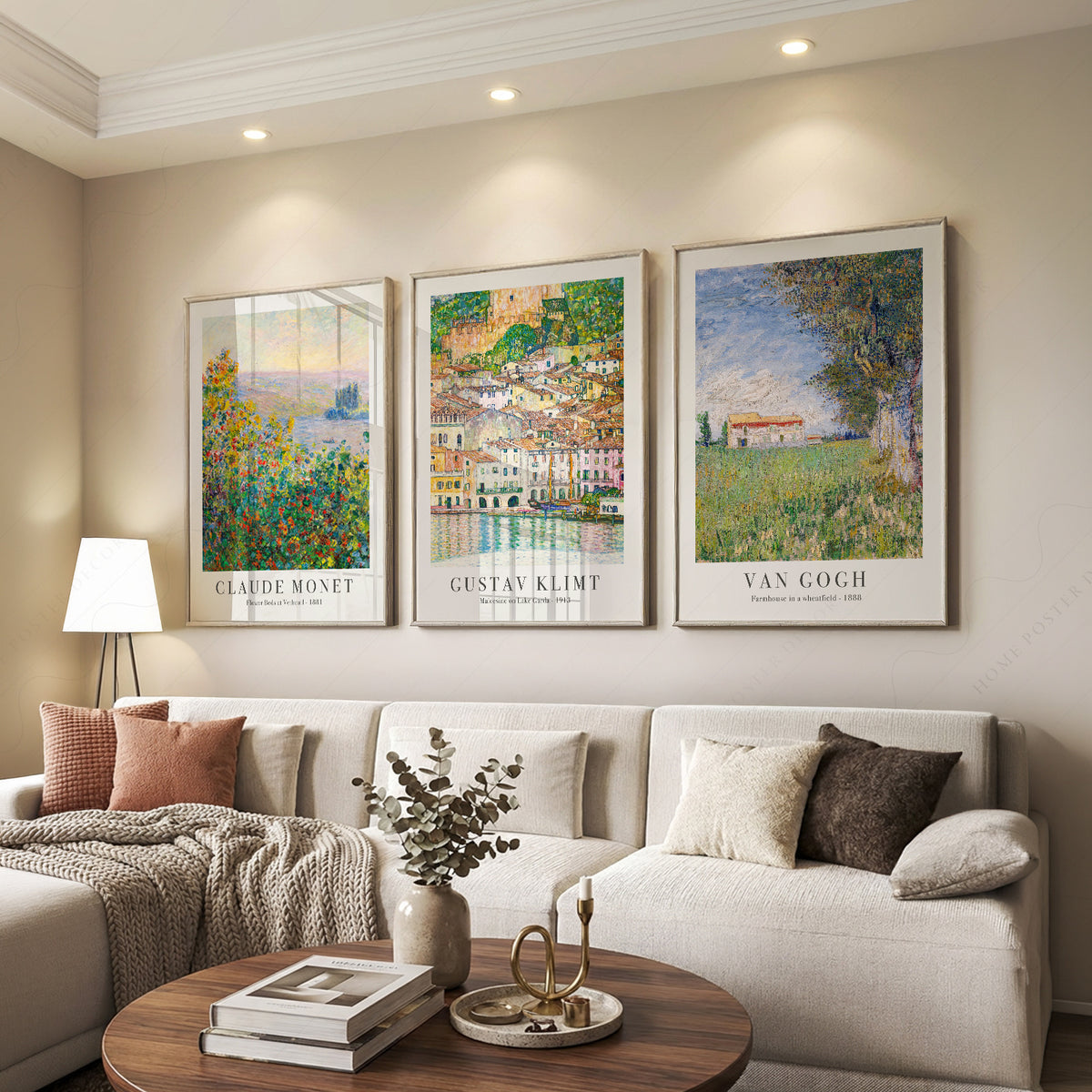 Claude Monet, Gustav Klimt and Vincent van Gogh landscape print set of 3 — artwork display 4