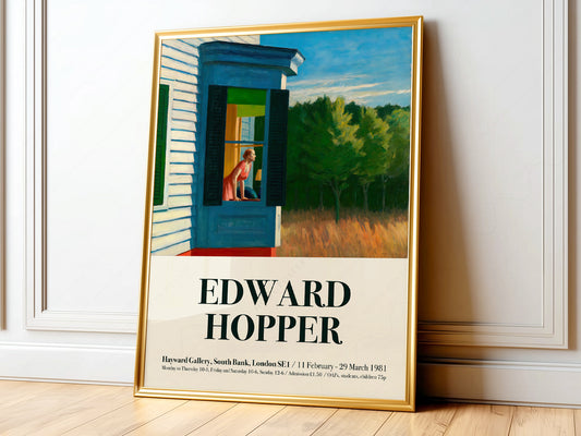 Edward Hopper Cape Cod Morning exhibition poster featuring a woman gazing from a sunlit window as American Realism wall art.