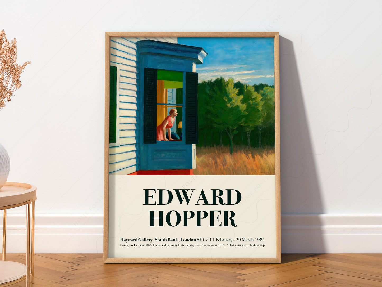 Edward Hopper Cape Cod Morning print styled in a mid-century modern dining room