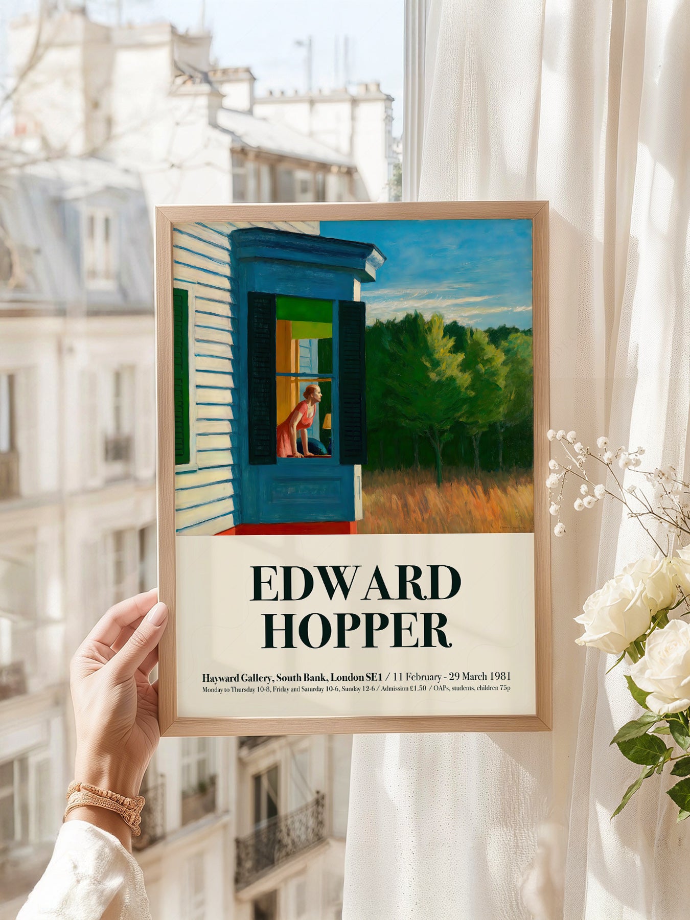 Edward Hopper art print as wall decor in a minimalist home office