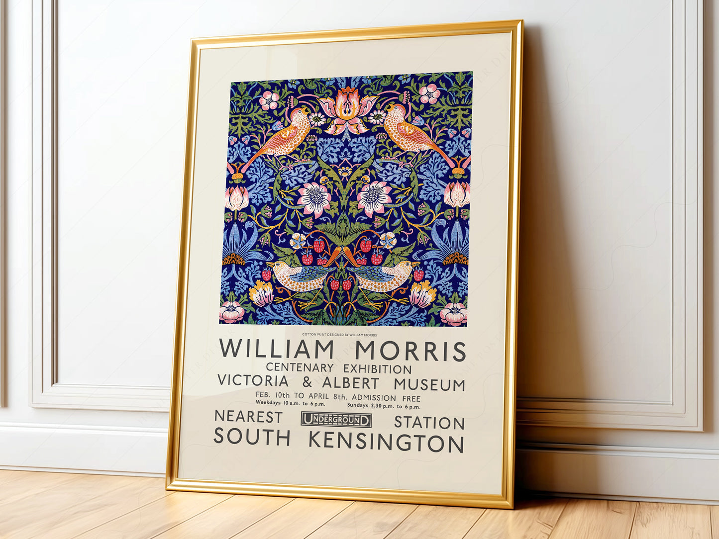 William Morris art print styled in a Scandinavian bedroom