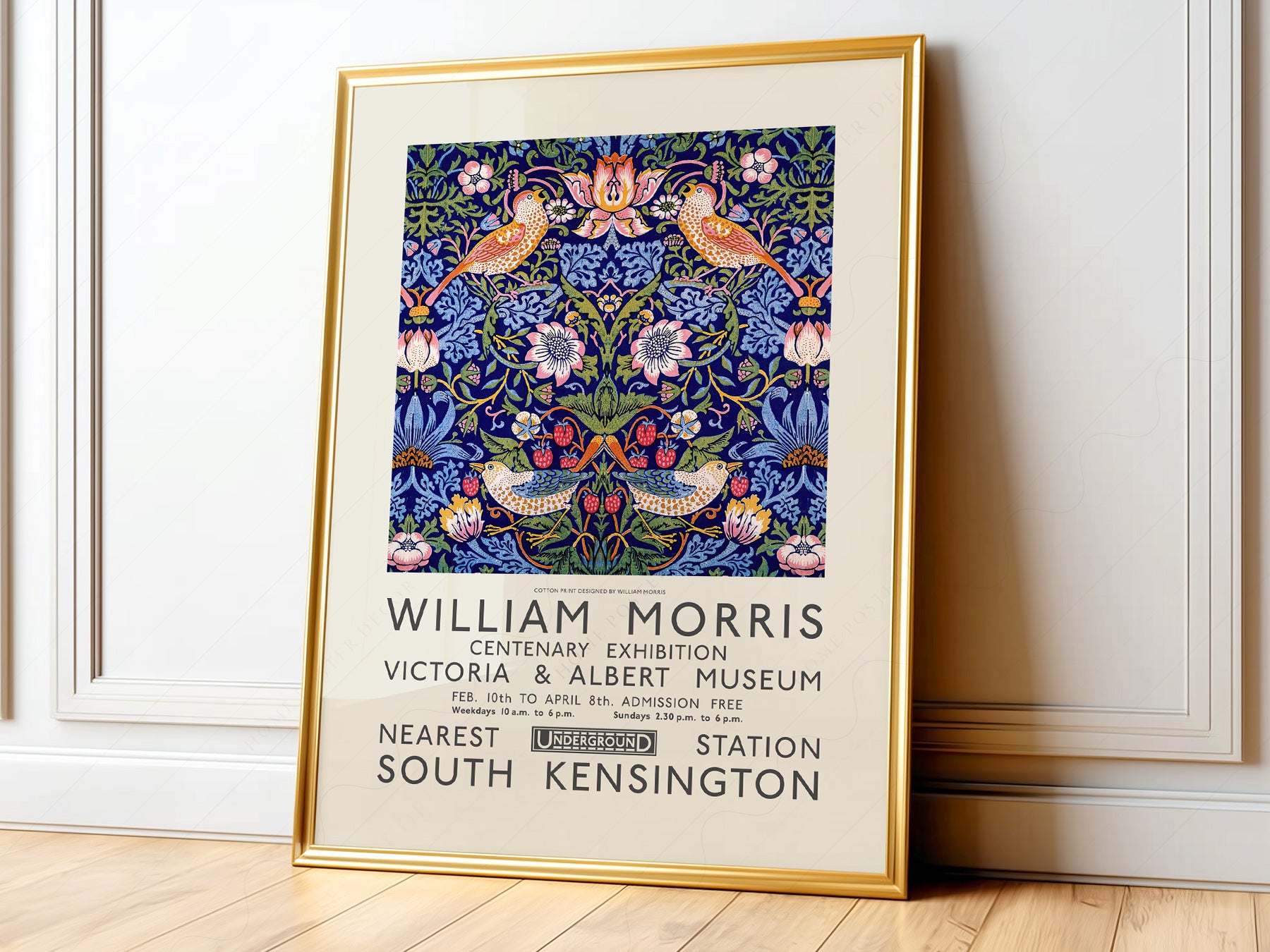 William Morris art print styled in a Scandinavian bedroom