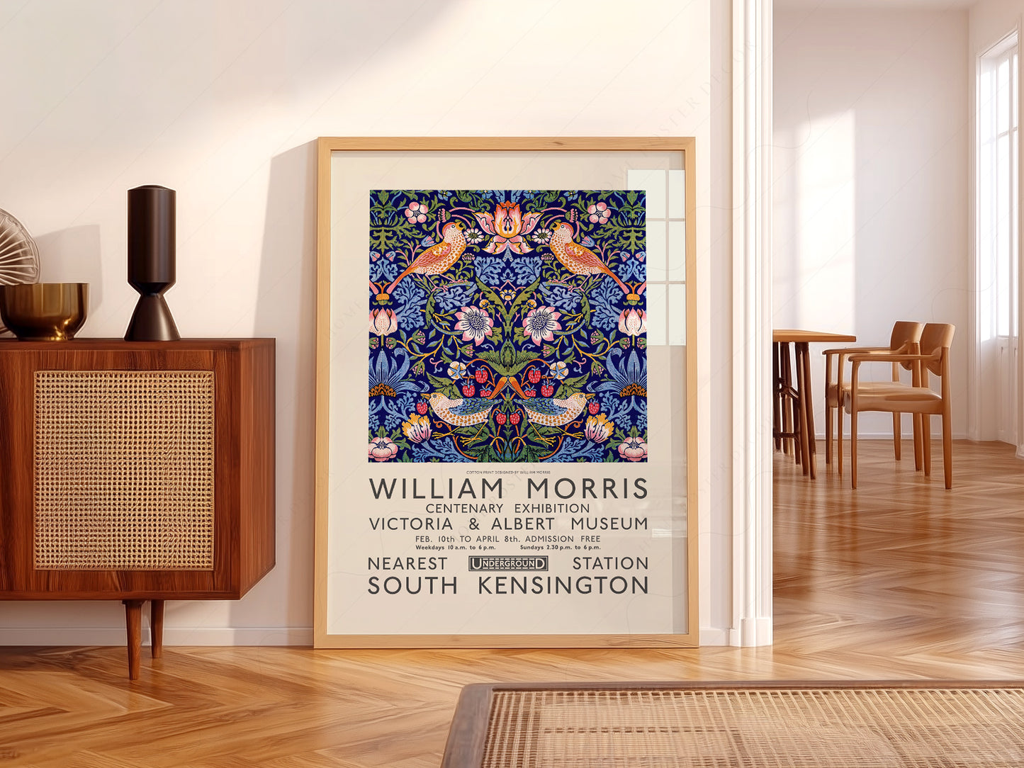 William Morris wall art in a cozy home study or reading room
