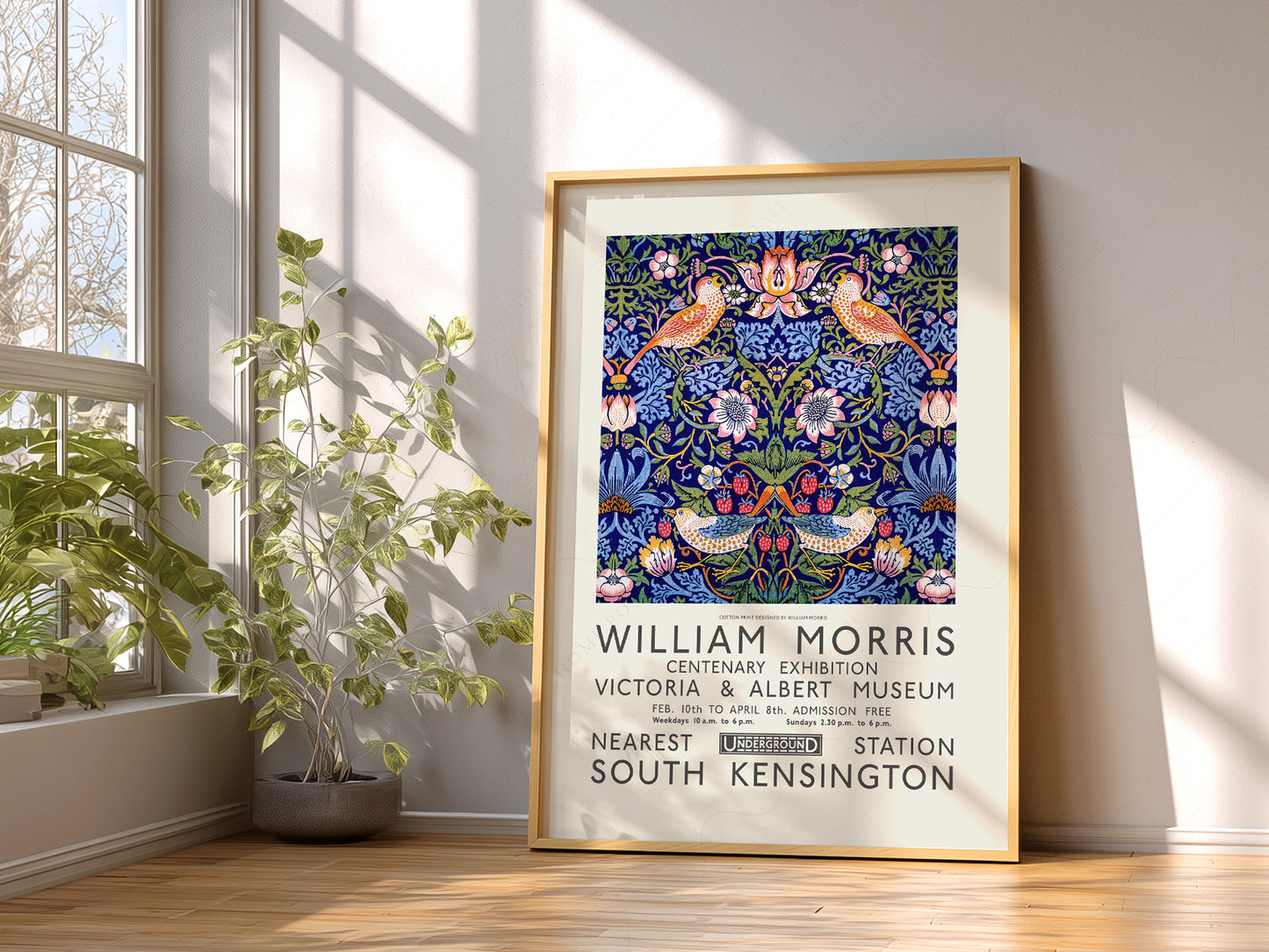 William Morris Strawberry Thief in a light-filled Japandi-inspired living space