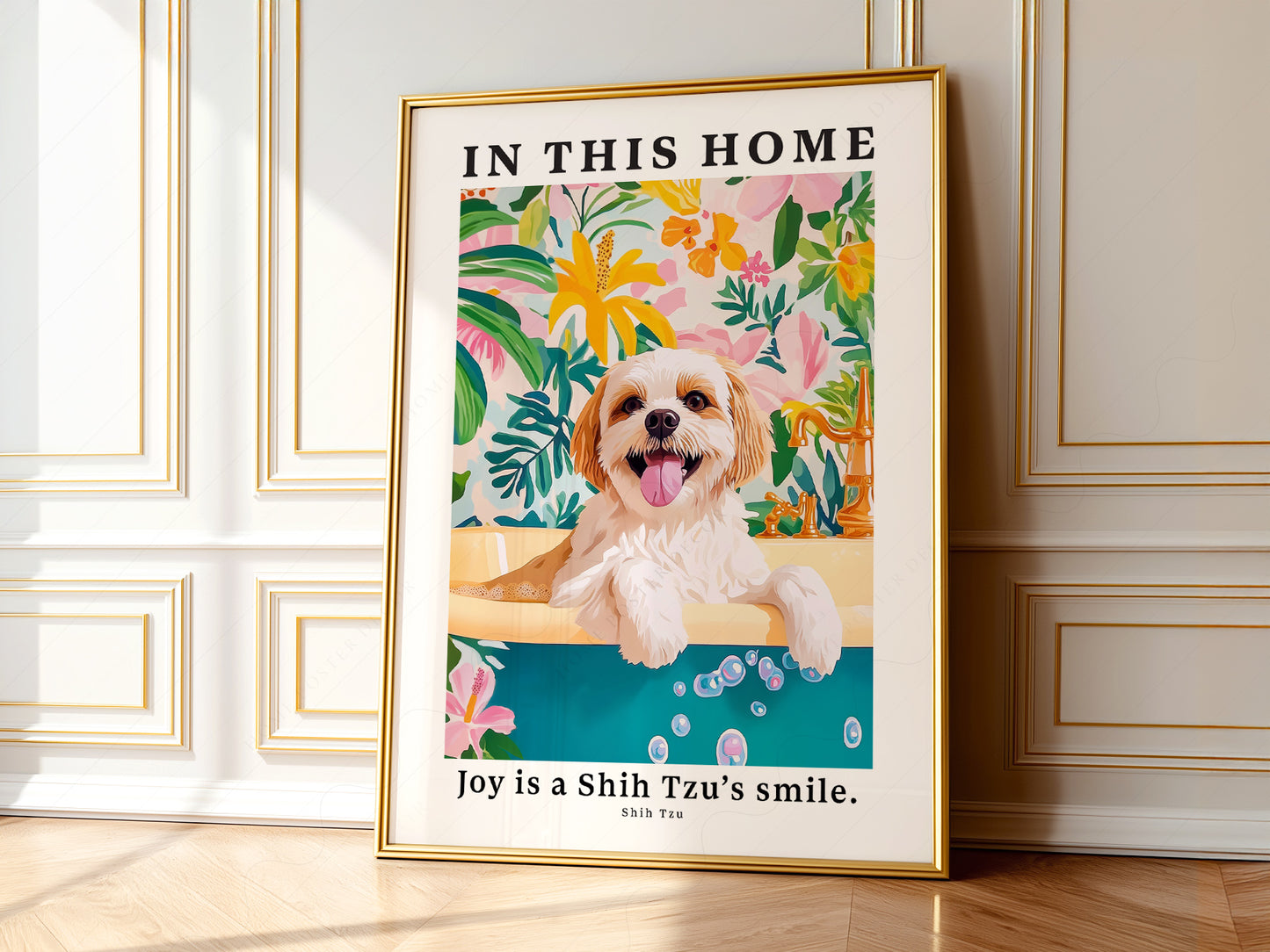 Shih Tzu In This Home as a statement piece in an eclectic gallery wall