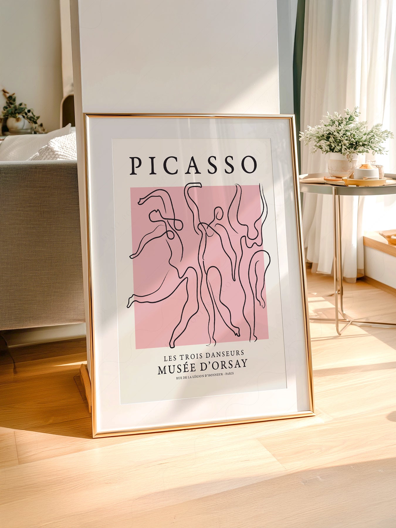 Pablo Picasso art print styled in a Scandinavian bedroom