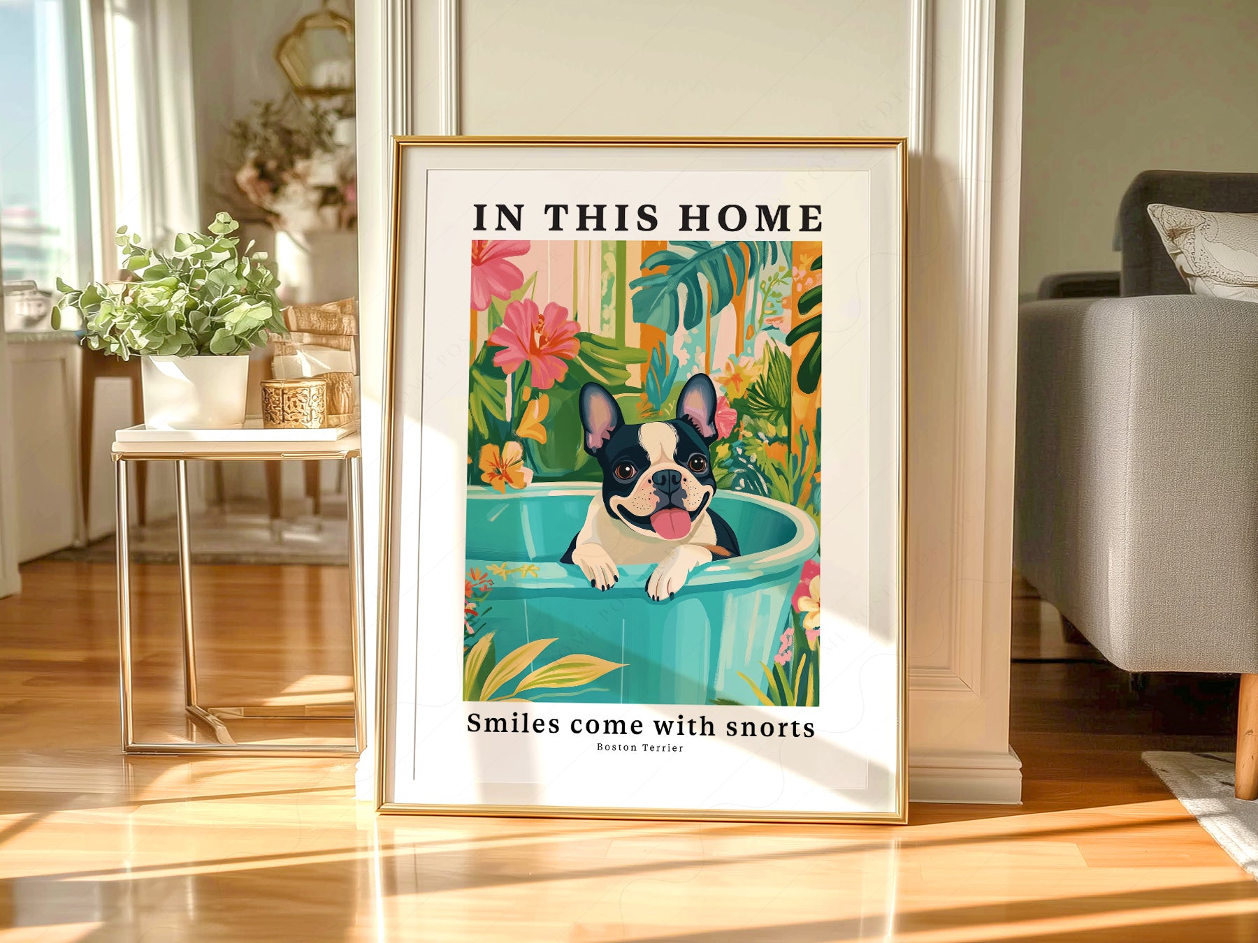 Boston Terrier Wall styled in a Scandinavian bedroom