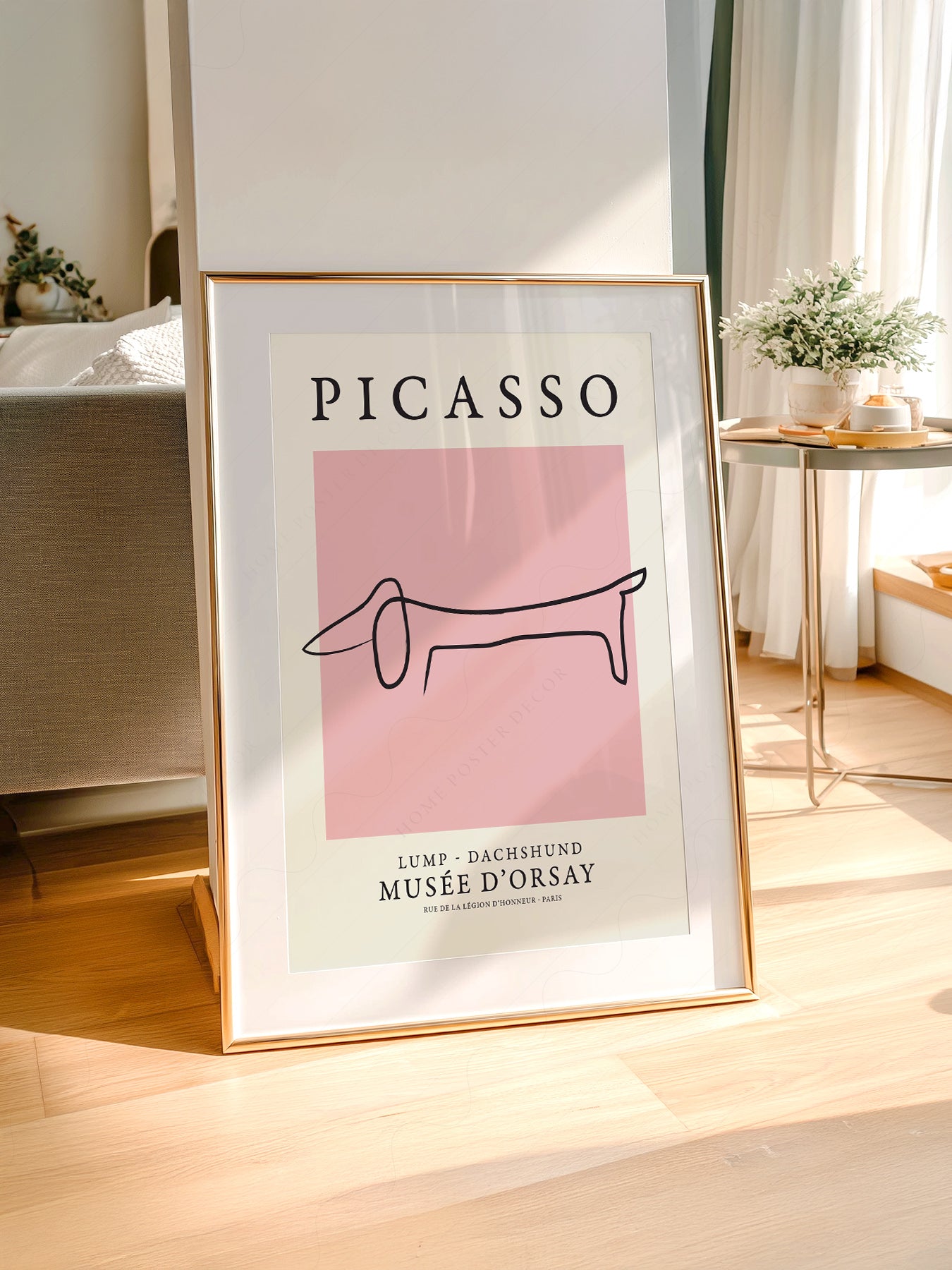 Pablo Picasso art print styled in a Scandinavian bedroom