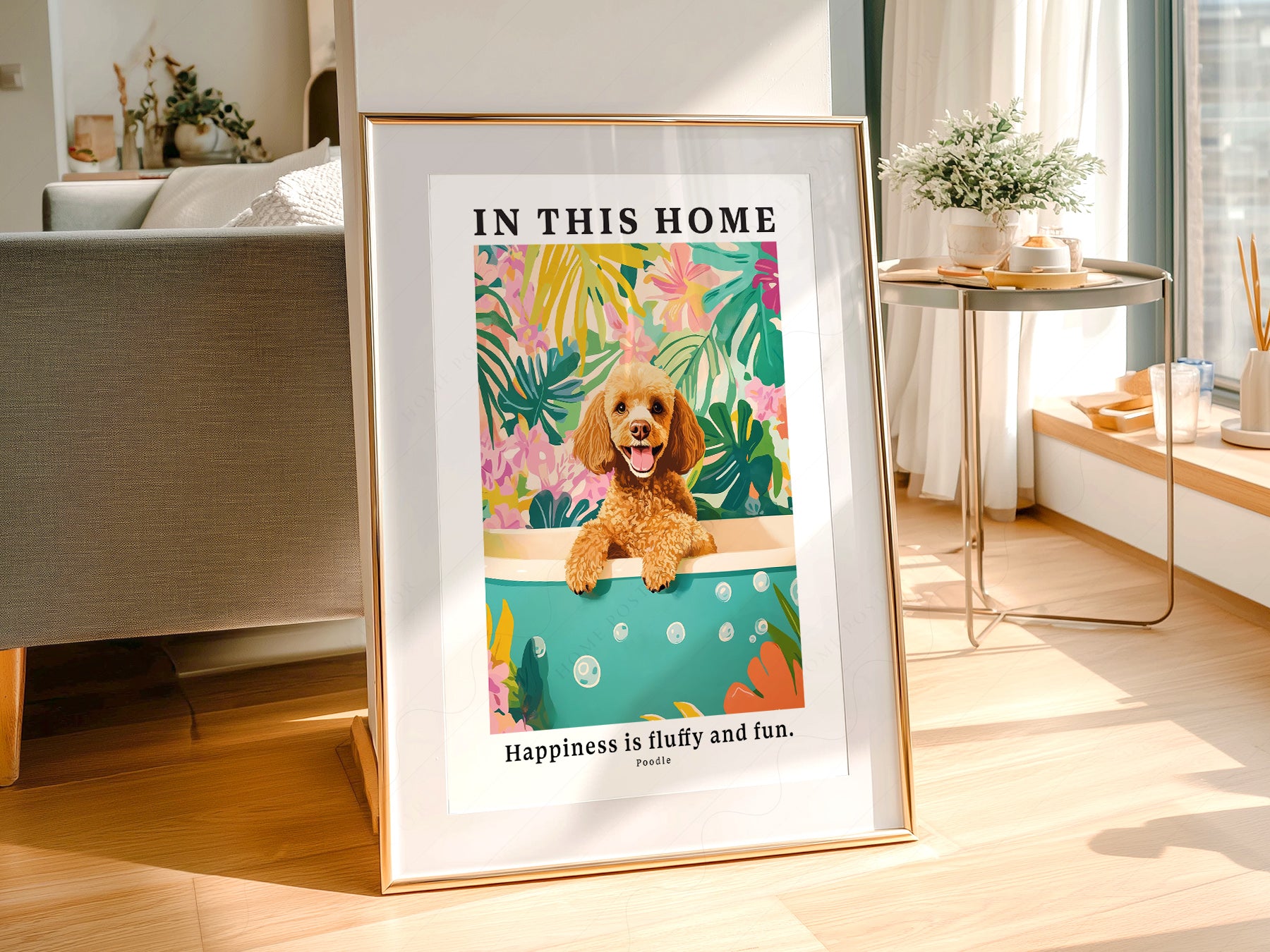 Poodle Wall wall art in a cozy home study or reading room