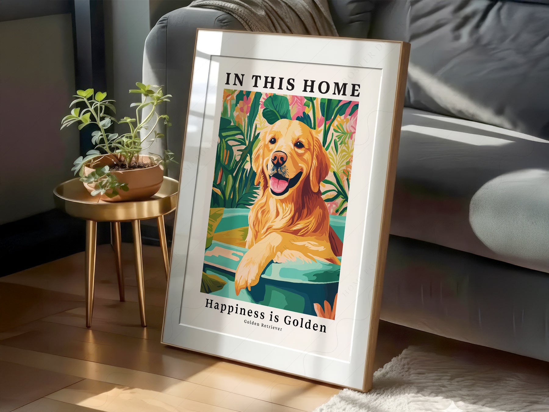 Gallery wall featuring Golden Retriever fine art print