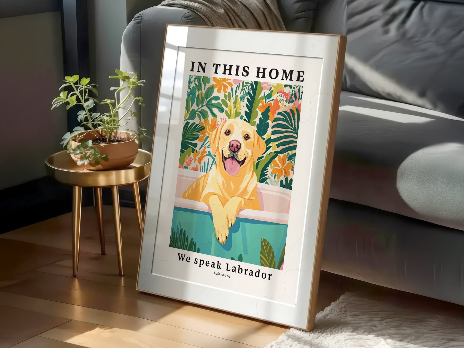 Labrador Dog wall art in a cozy home study or reading room